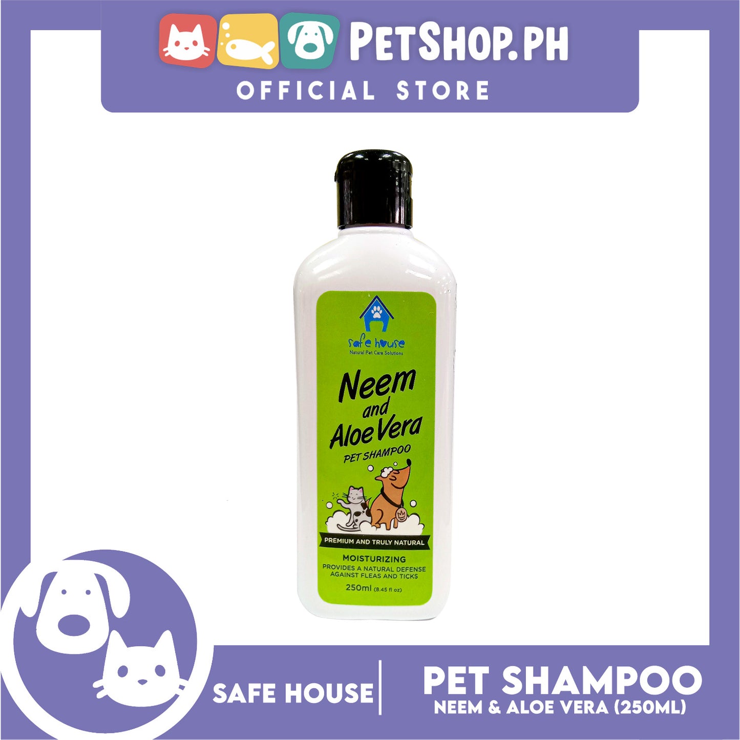 Safe House Natural Pet Care Solutions Pet Shampoo 250ml (Neem and Aloe Vera) Moisturizing