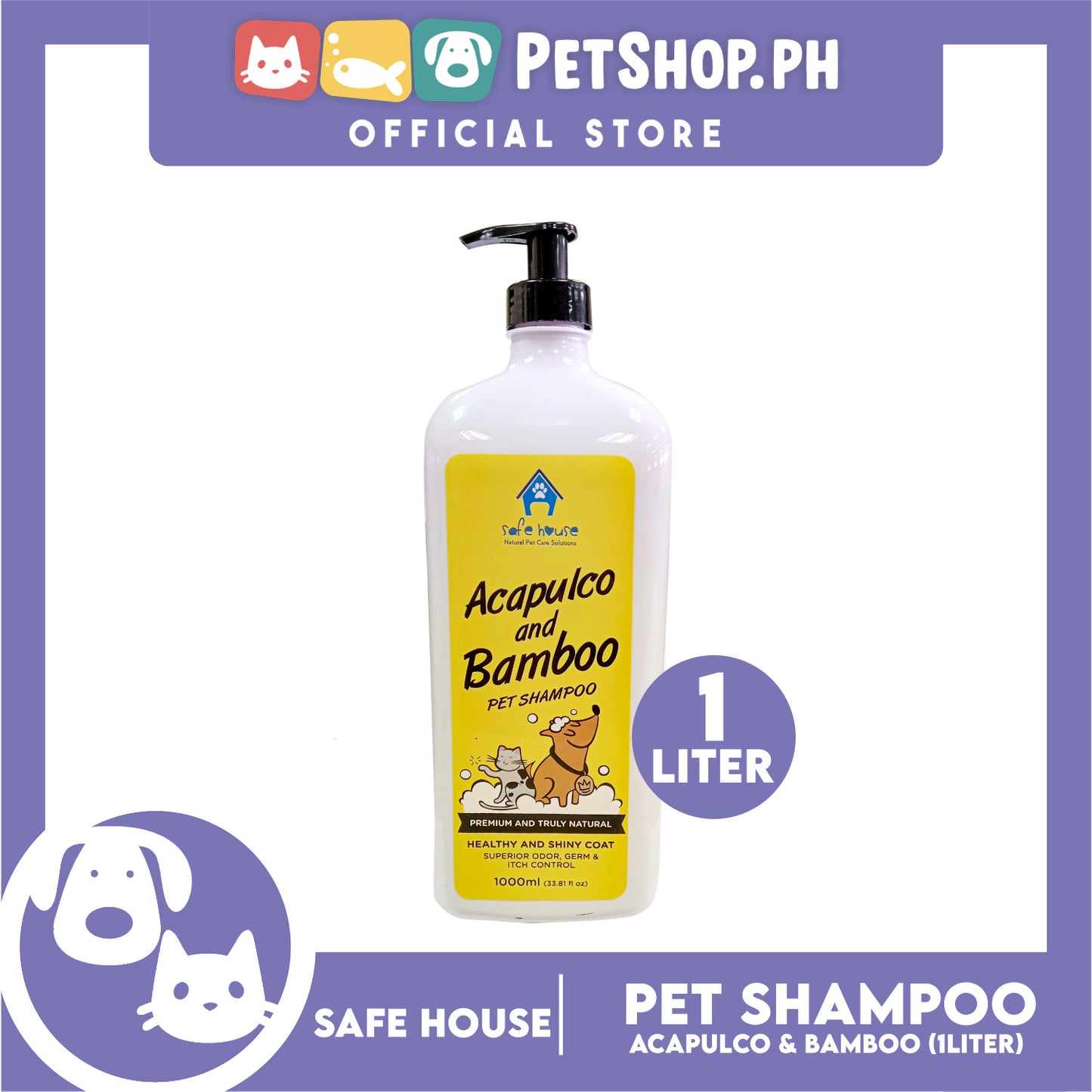 Safe House Natural Pet Care Solutions Pet Shampoo 1000ml (Acapulco and Bamboo) Healthy and Shiny Coat