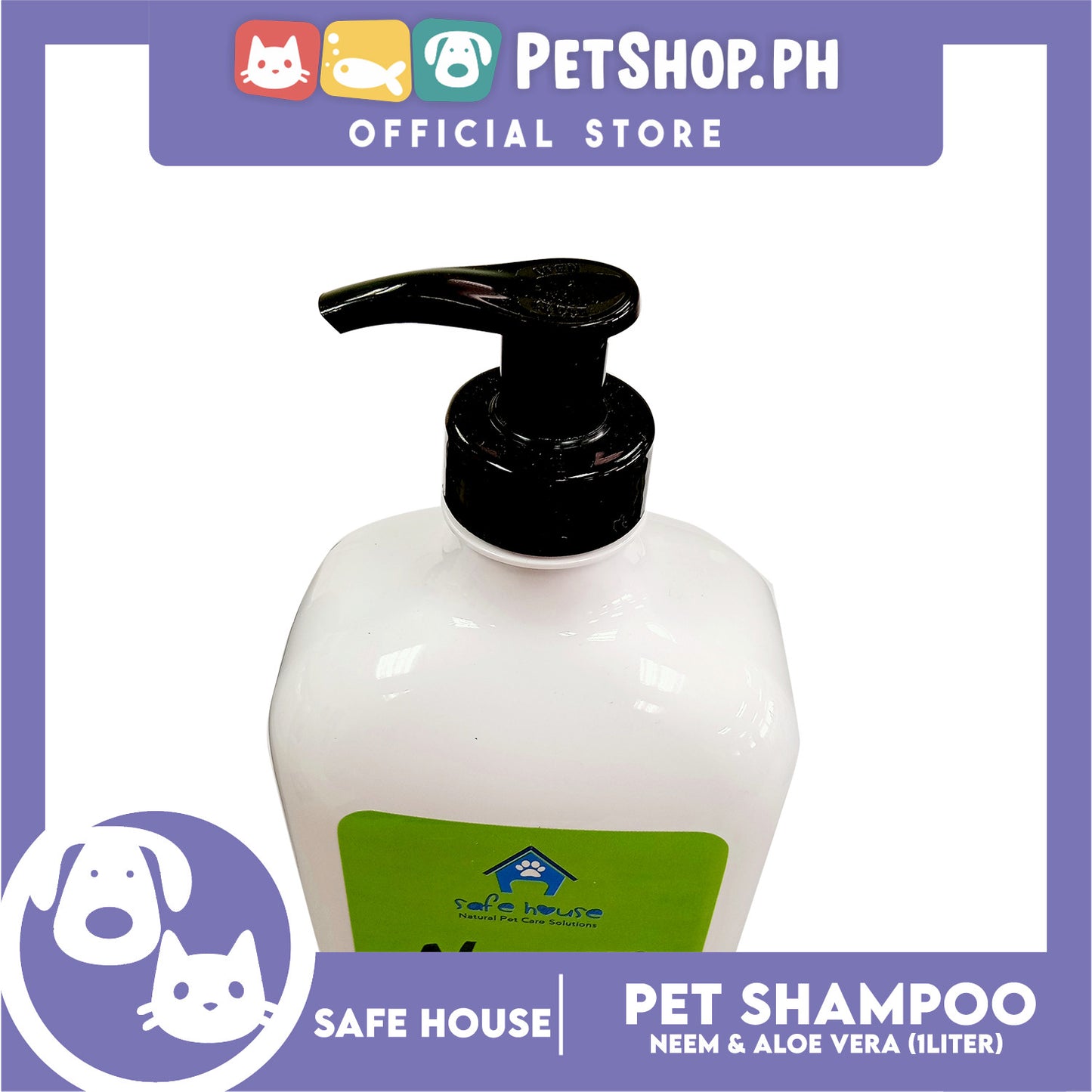 Safe House Natural Pet Care Solutions Pet Shampoo 1000ml (Neem and Aloe Vera) Moisturizing