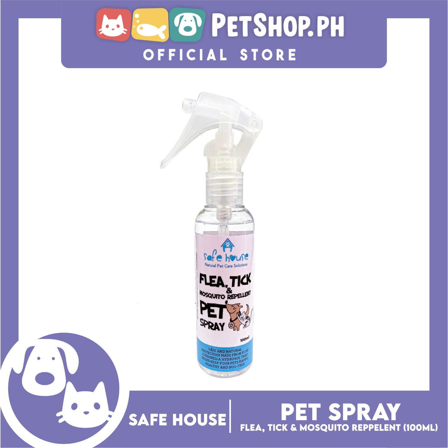 Safe House Natural Pet Care Solutions Flea, Tick and Mosquito Repellent Pet Spray 100ml