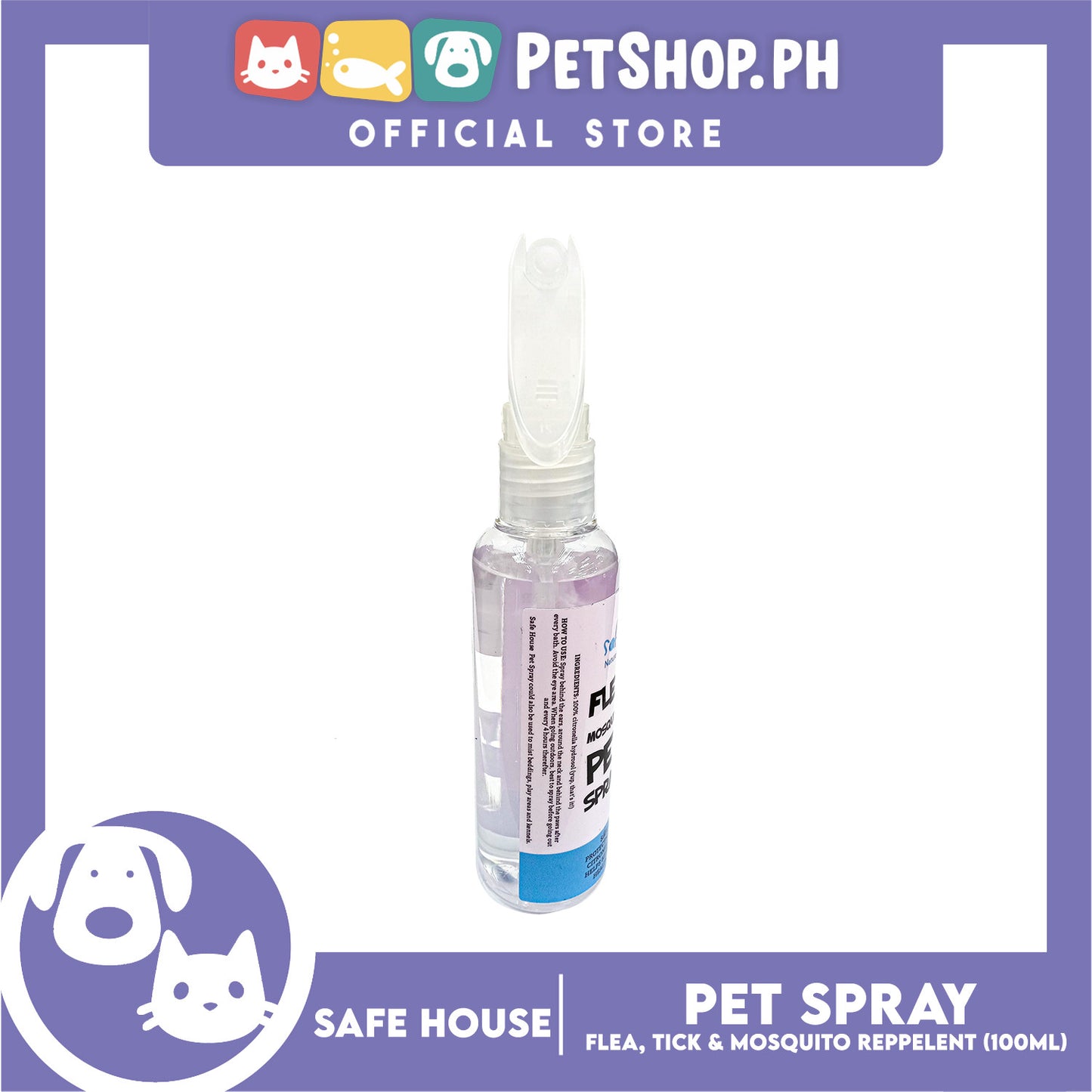 Safe House Natural Pet Care Solutions Flea, Tick and Mosquito Repellent Pet Spray 100ml