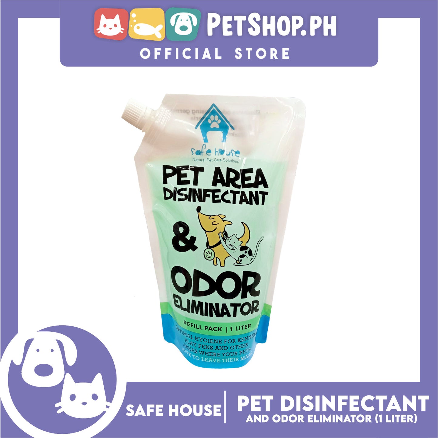 Safe House Natural Pet Care Solutions Pet Area Disinfectant and Odor Eliminator Refill Pack 1Liter