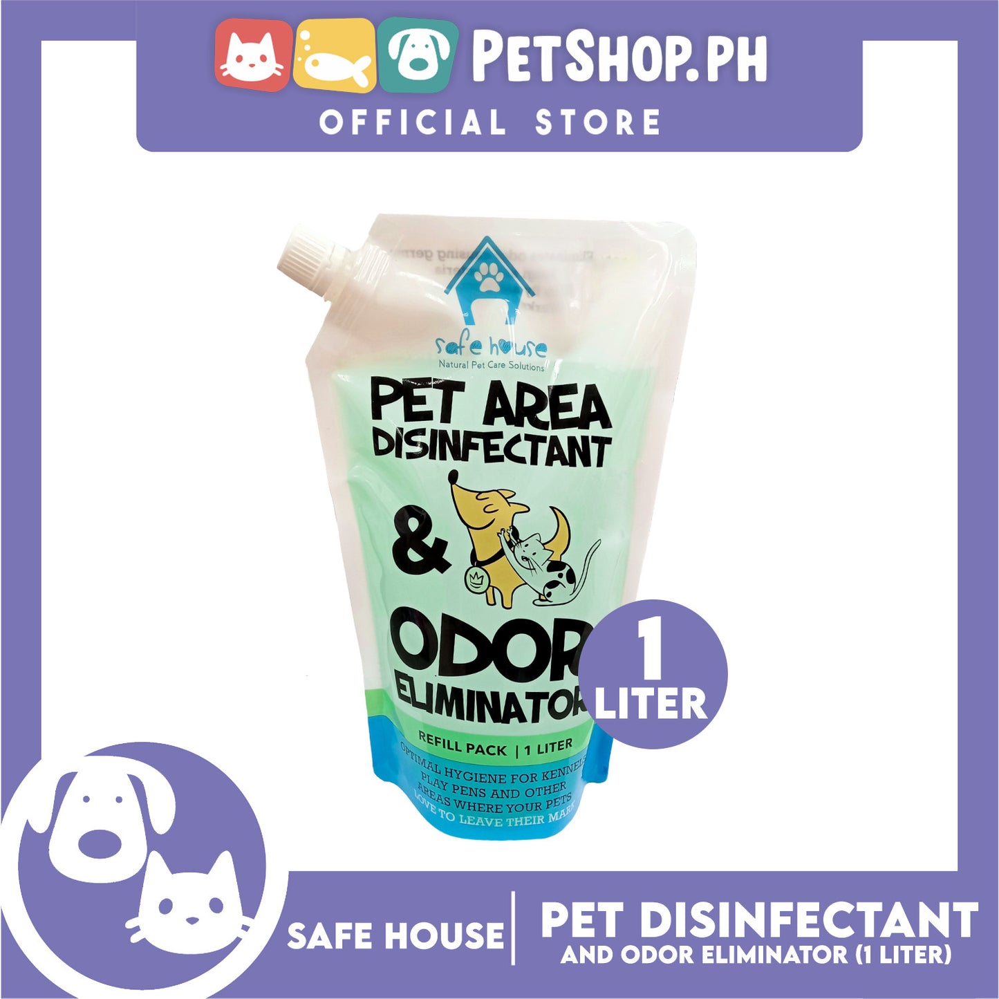 Safe House Natural Pet Care Solutions Pet Area Disinfectant and Odor Eliminator Refill Pack 1Liter