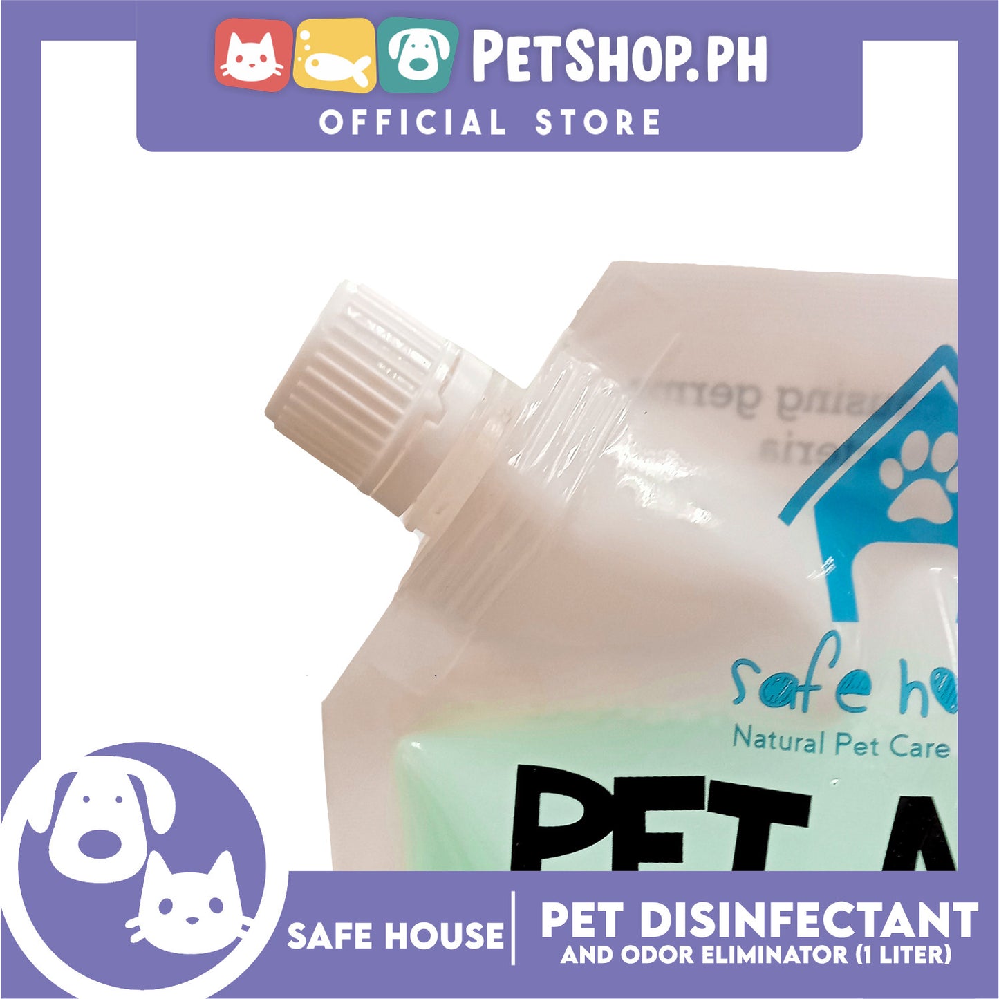Safe House Natural Pet Care Solutions Pet Area Disinfectant and Odor Eliminator Refill Pack 1Liter