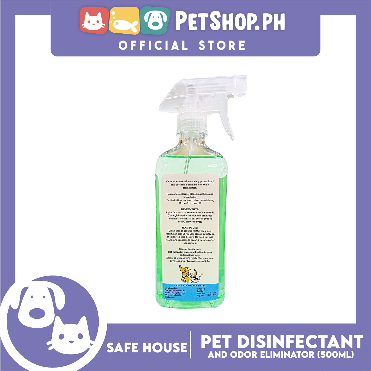 Safe House Natural Pet Care Solutions Pet Area Disinfectant and Odor Eliminator 500ml