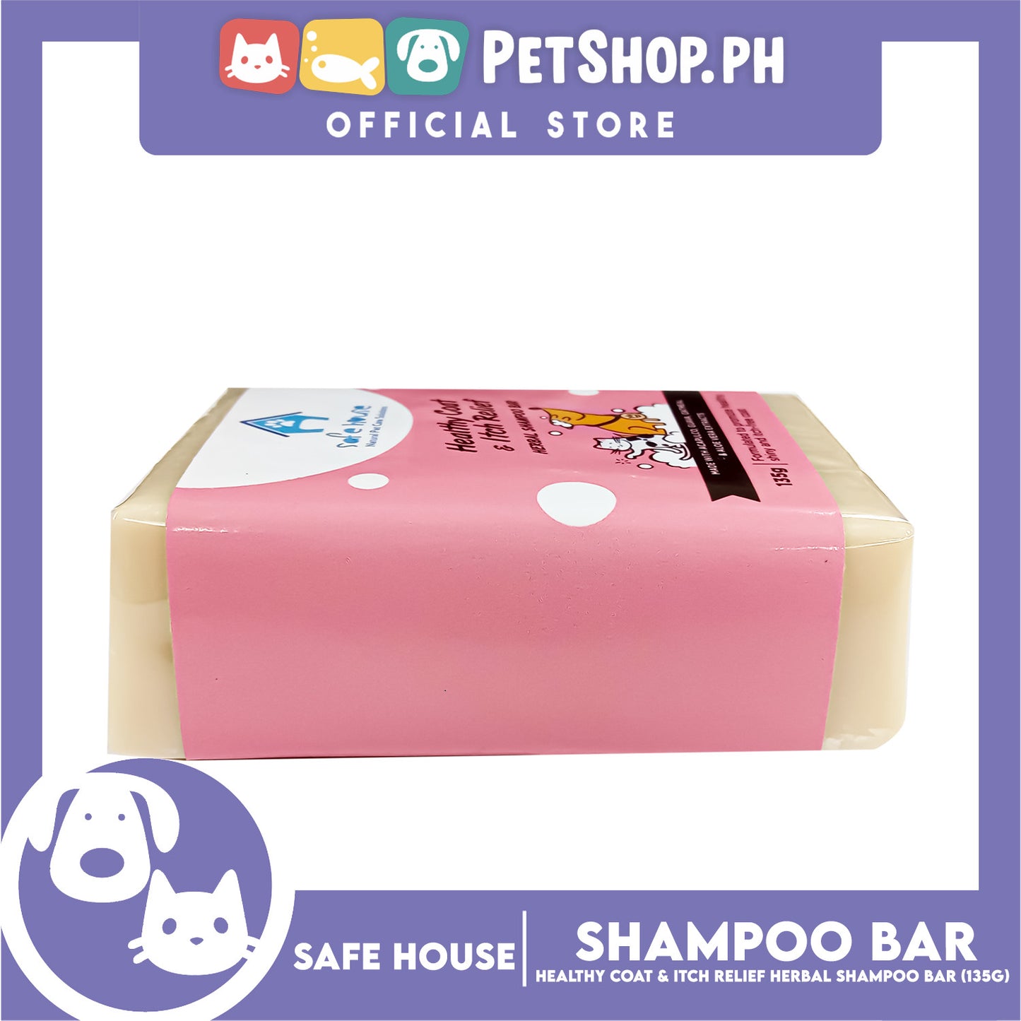 Safe House Natural Pet Care Solutions Herbal Shampoo Bar 135g (Healthy Coat and Itch Relief)