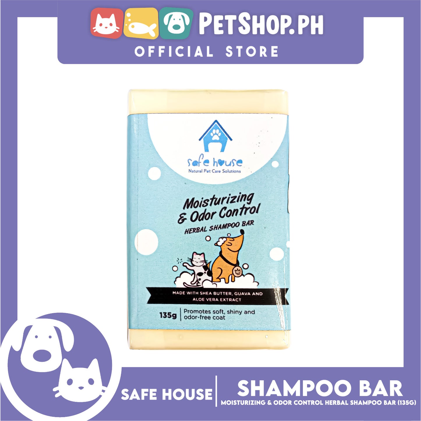 Safe House Natural Pet Care Solutions Herbal Shampoo Bar 135g (Moisturizing and Odor Control)