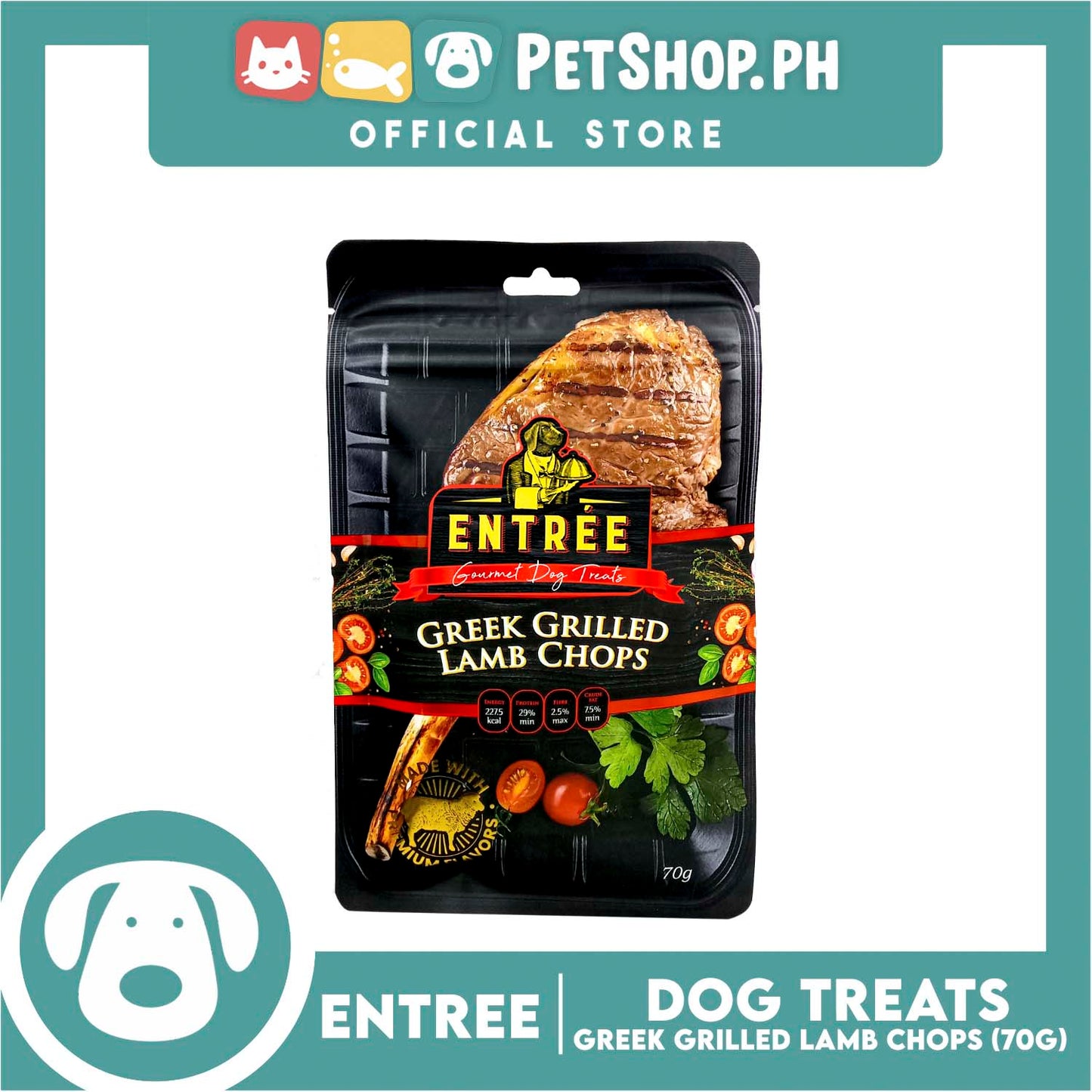 Entrée Gourmet Greek Grilled Lamb Chops Dog Treats 70g