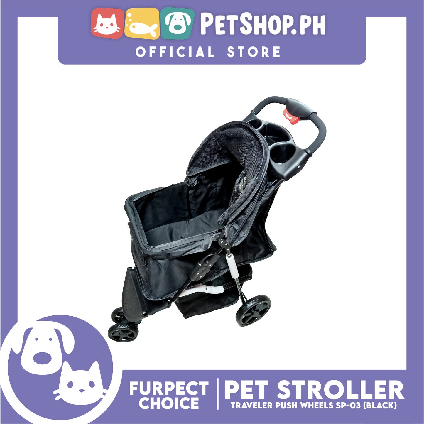 Furfect Choice Foldable 4-Wheeled Travel Stroller For Dog And Cat Accessories BL04 (Black) 102 x 70 x 50cm