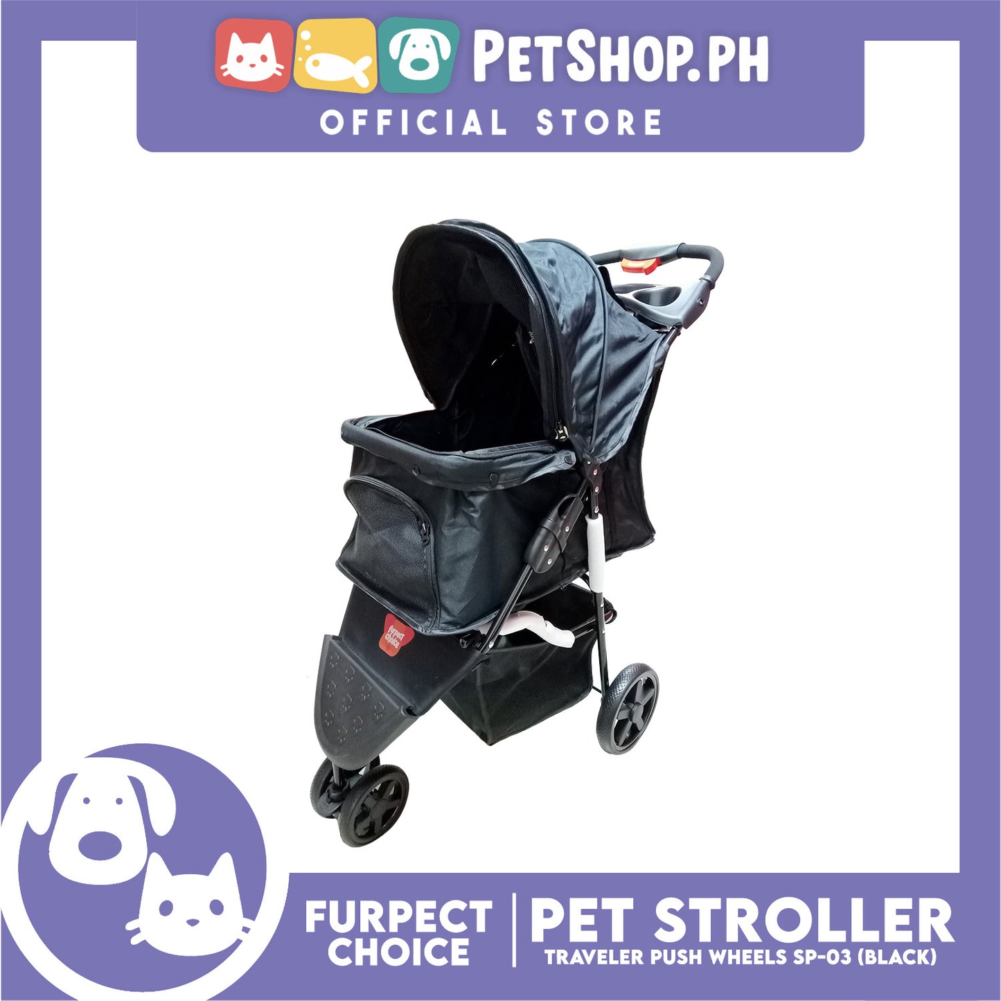 Furfect Choice Foldable 4-Wheeled Travel Stroller For Dog And Cat Accessories BL04 (Black) 102 x 70 x 50cm