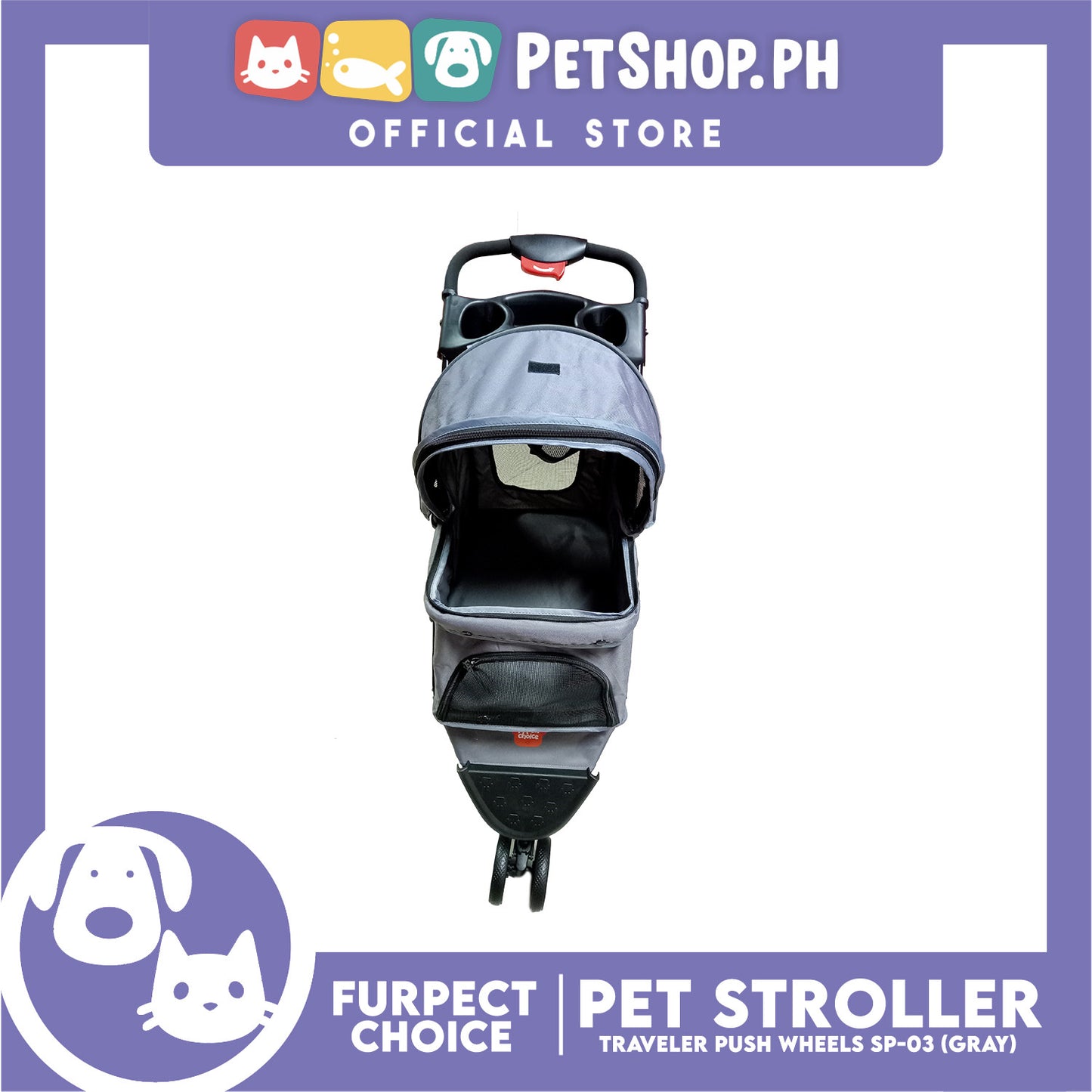 Furfect Choice Foldable 3-Wheeled Travel Stroller For Dog And Cat Accessories SP-03 (Gray)