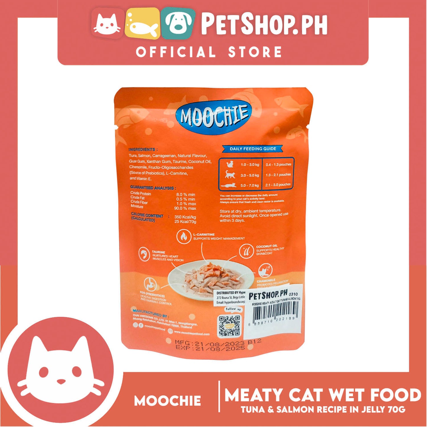 Moochie Meaty Cat Wet Food for Adult 70g (Tuna and Salmon Recipe in Jelly)