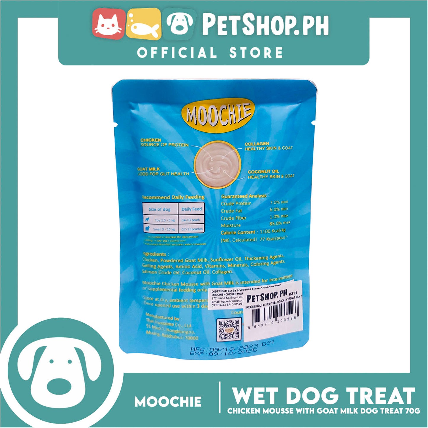 Moochie Wet Food Dog Treat 70g (Chicken Mousse with Goat Milk)