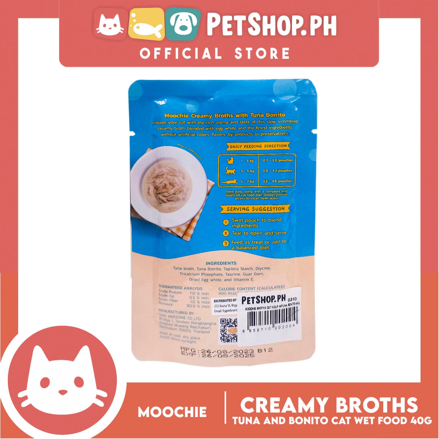 Moochie Creamy Broths, Cat Wet Food 40g (With Tuna and Bonito)