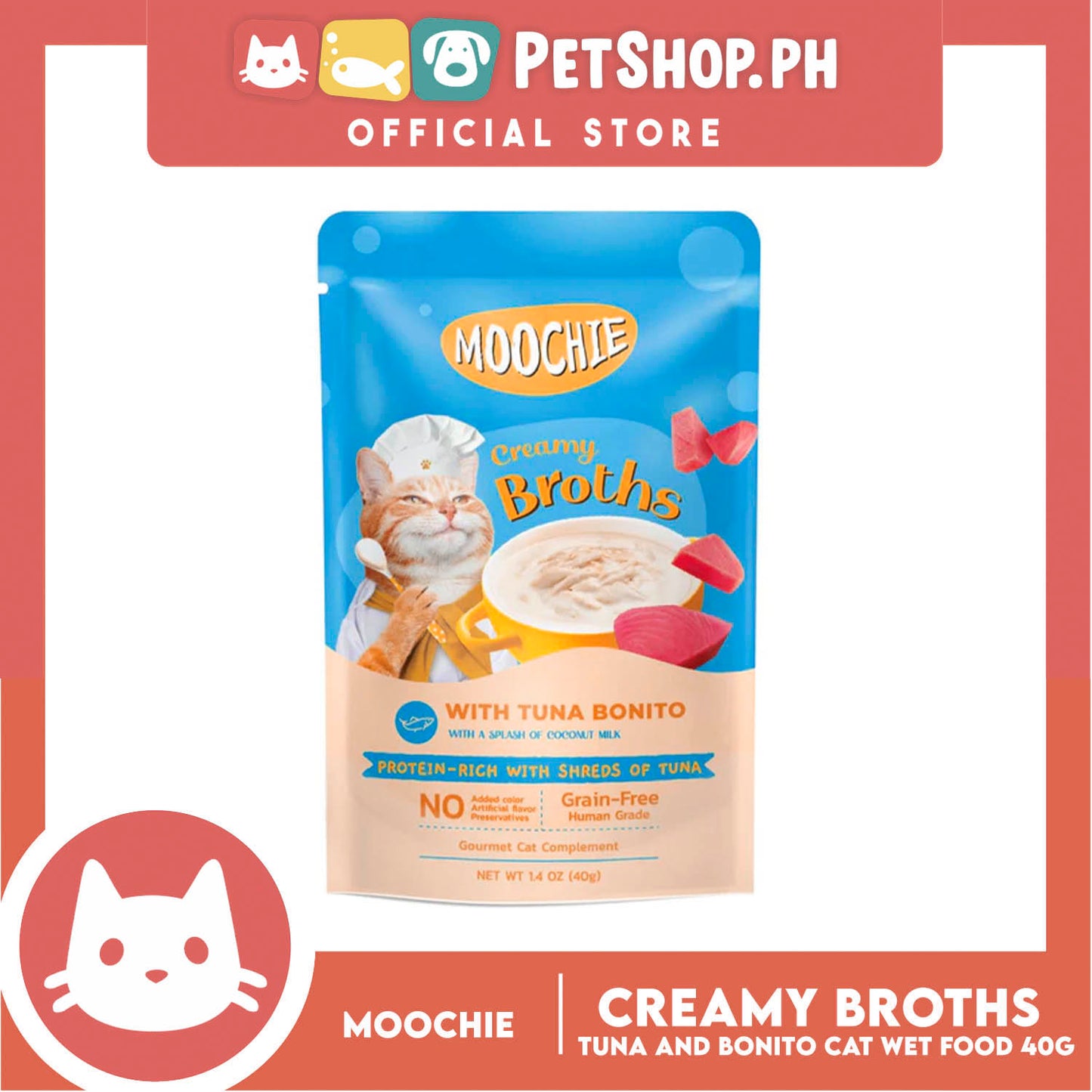 Moochie Creamy Broths, Cat Wet Food 40g (With Tuna and Bonito)