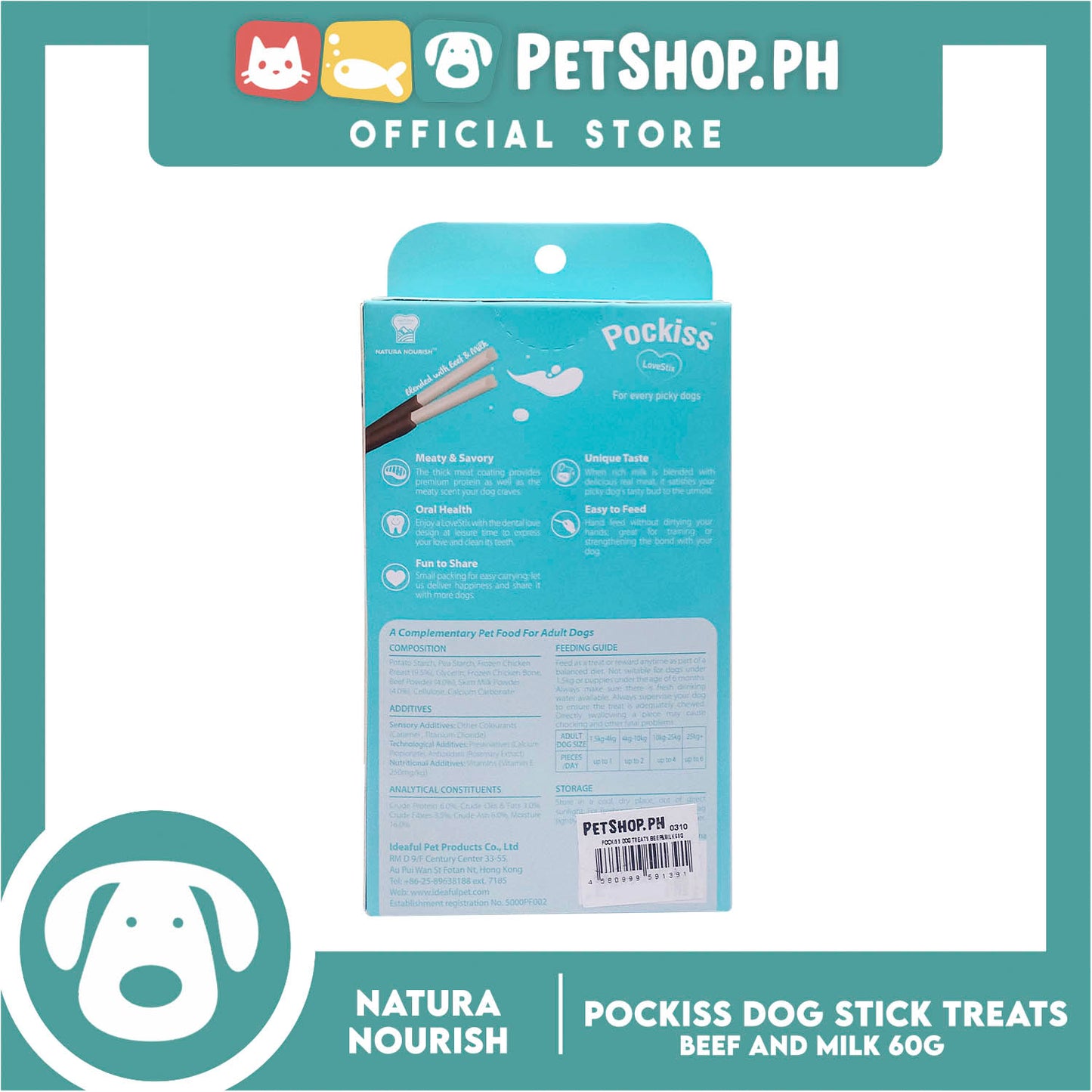 Natura Nourish Pockiss LoveStix Dog Treats (Beef and Milk) 60g