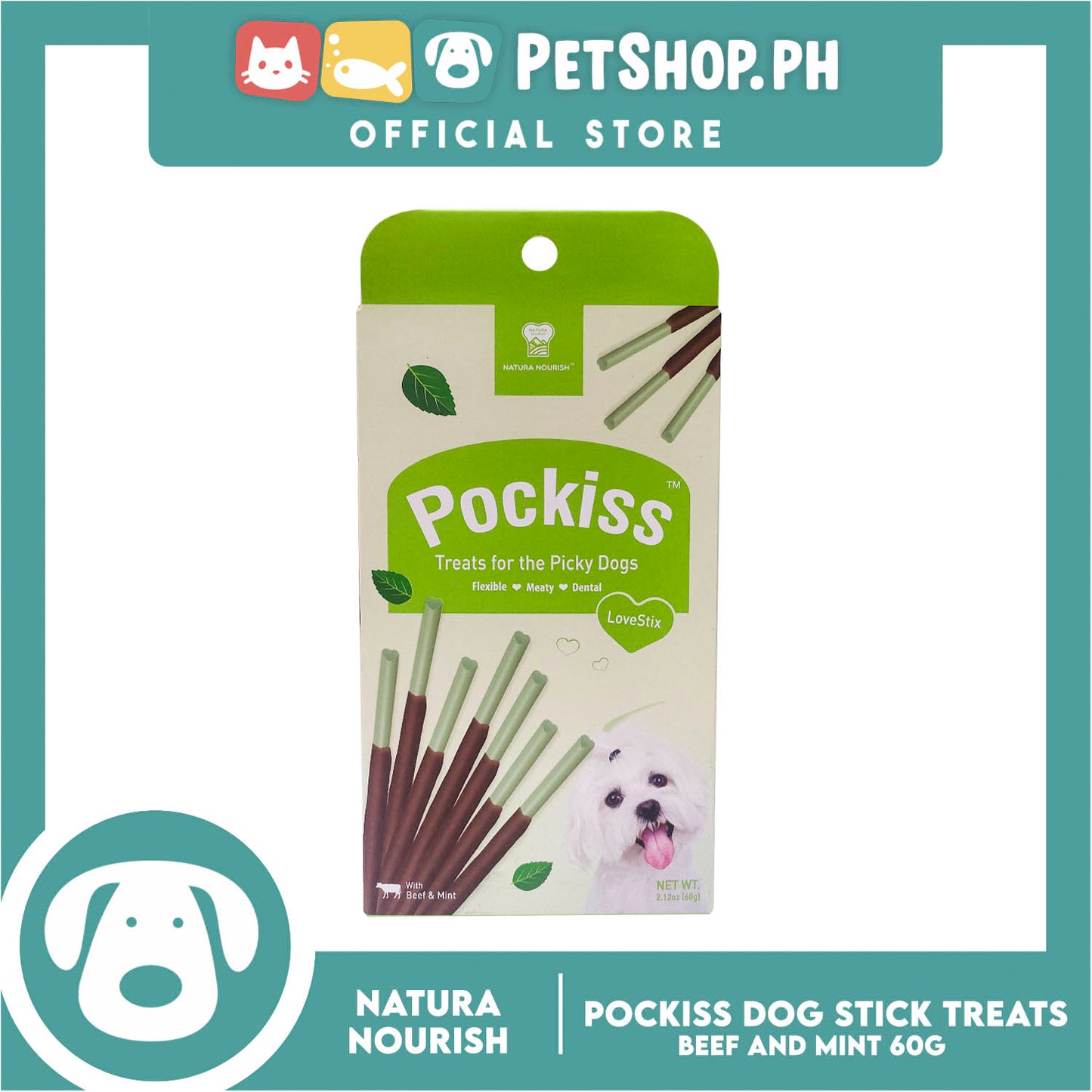 Natura Nourish Pockiss LoveStix Dog Treats (Beef and Mint) 60g