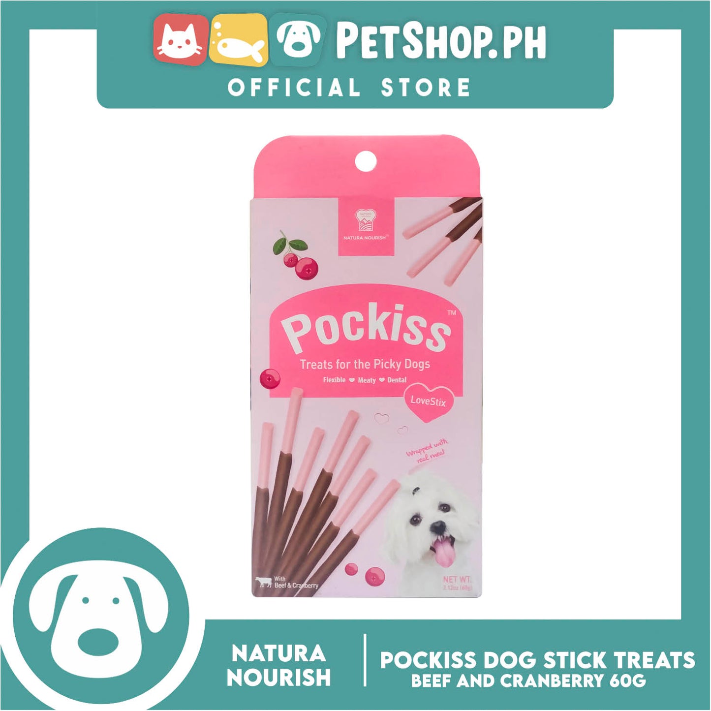 Natura Nourish Pockiss LoveStix Dog Treats (Beef and Cranberry) 60g