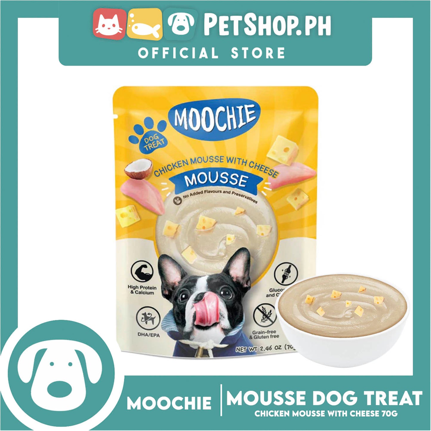 Moochie Mousse Dog Wet Food Dog Treat (Chicken Mousse with Cheese) 70g