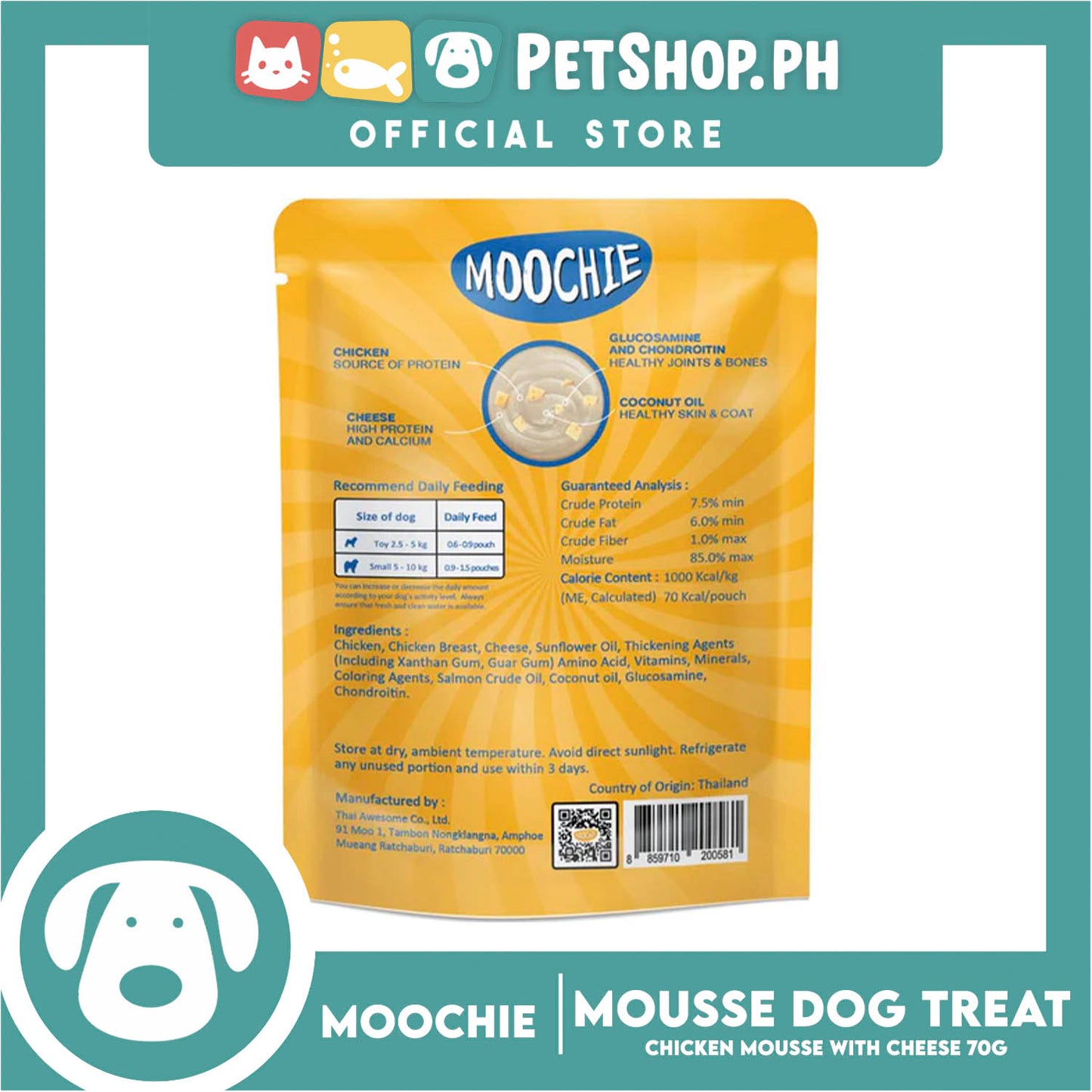 Moochie Mousse Dog Wet Food Dog Treat (Chicken Mousse with Cheese) 70g