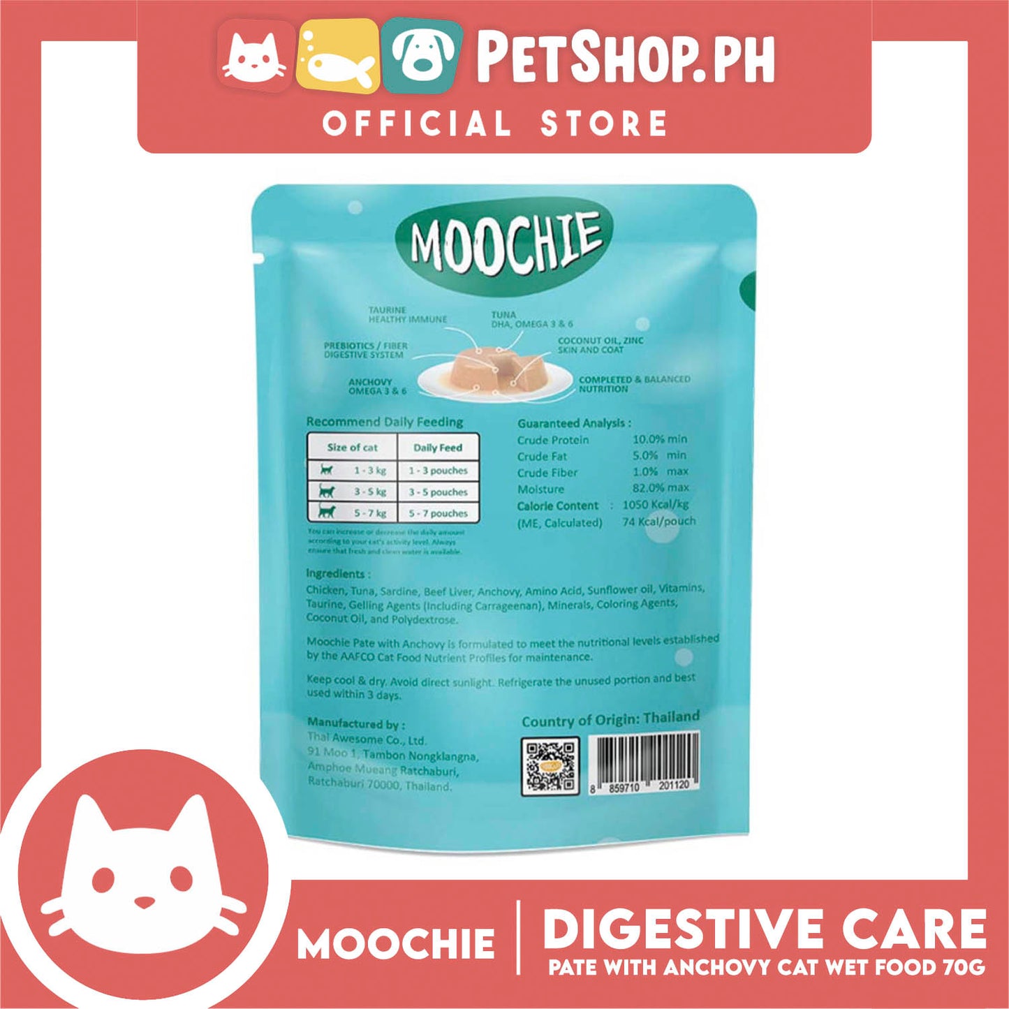 Moochie Digestive Care Adult Cat Wet Food (Pate with Anchovy) 70g