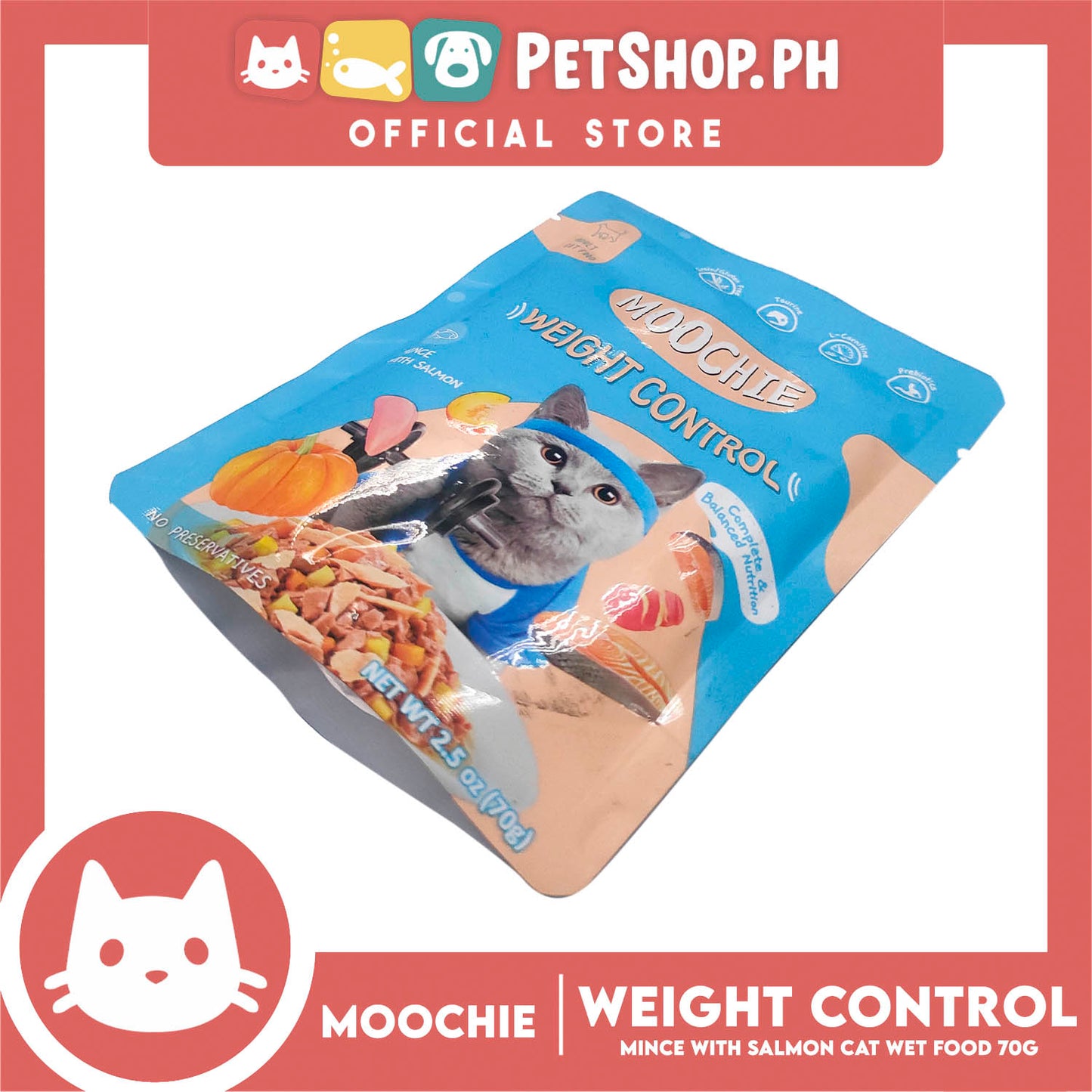 Moochie Weight Control Adult Cat Wet Food (Mince with Salmon) 70g