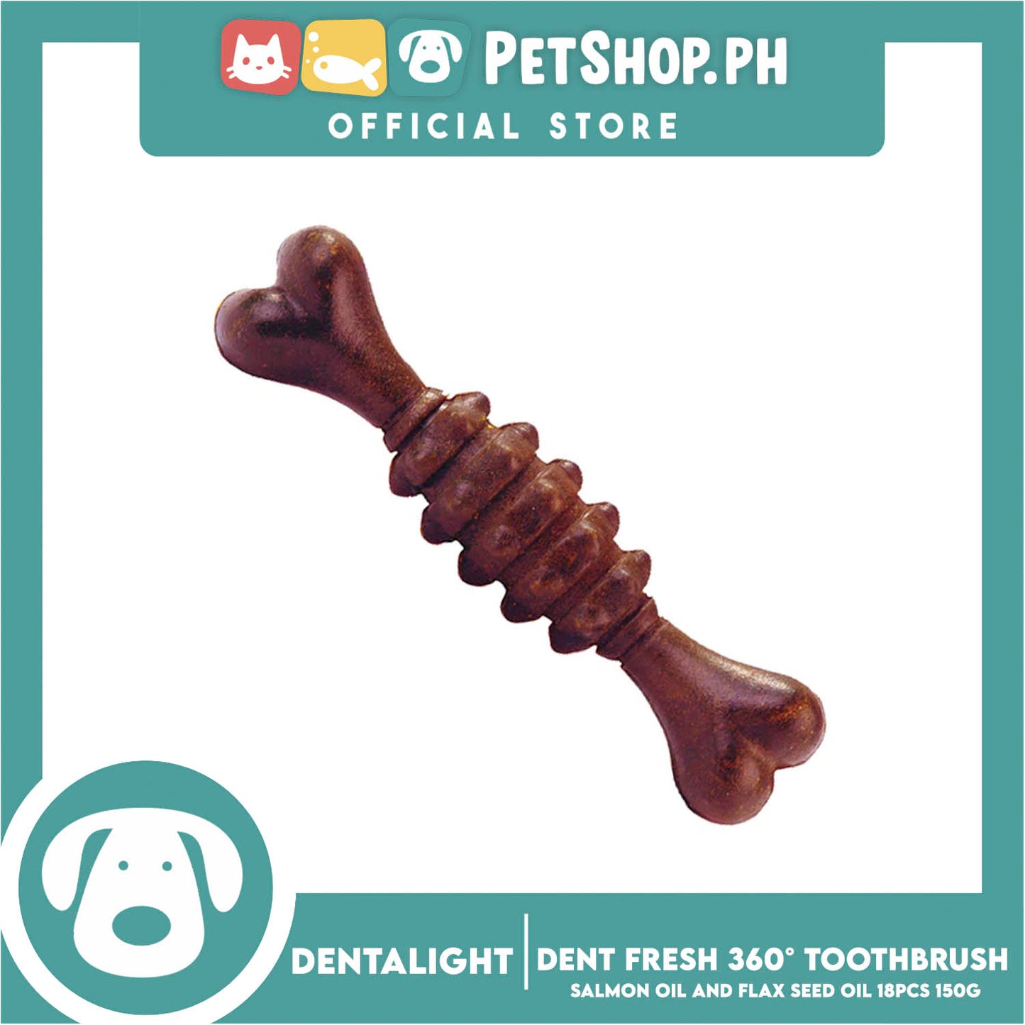Dentalight Dent Fresh 360° Toothbrush Salmon Flaxseed Coat Care Dog Treats 150g