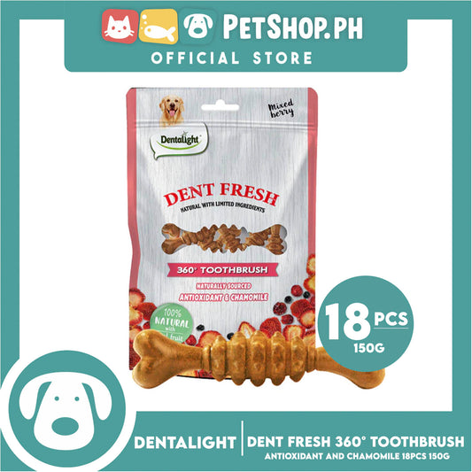 Dentalight Dent Fresh 360° Toothbrush Antioxidant and Chamomile Mixed Berry Dog Treats 150g