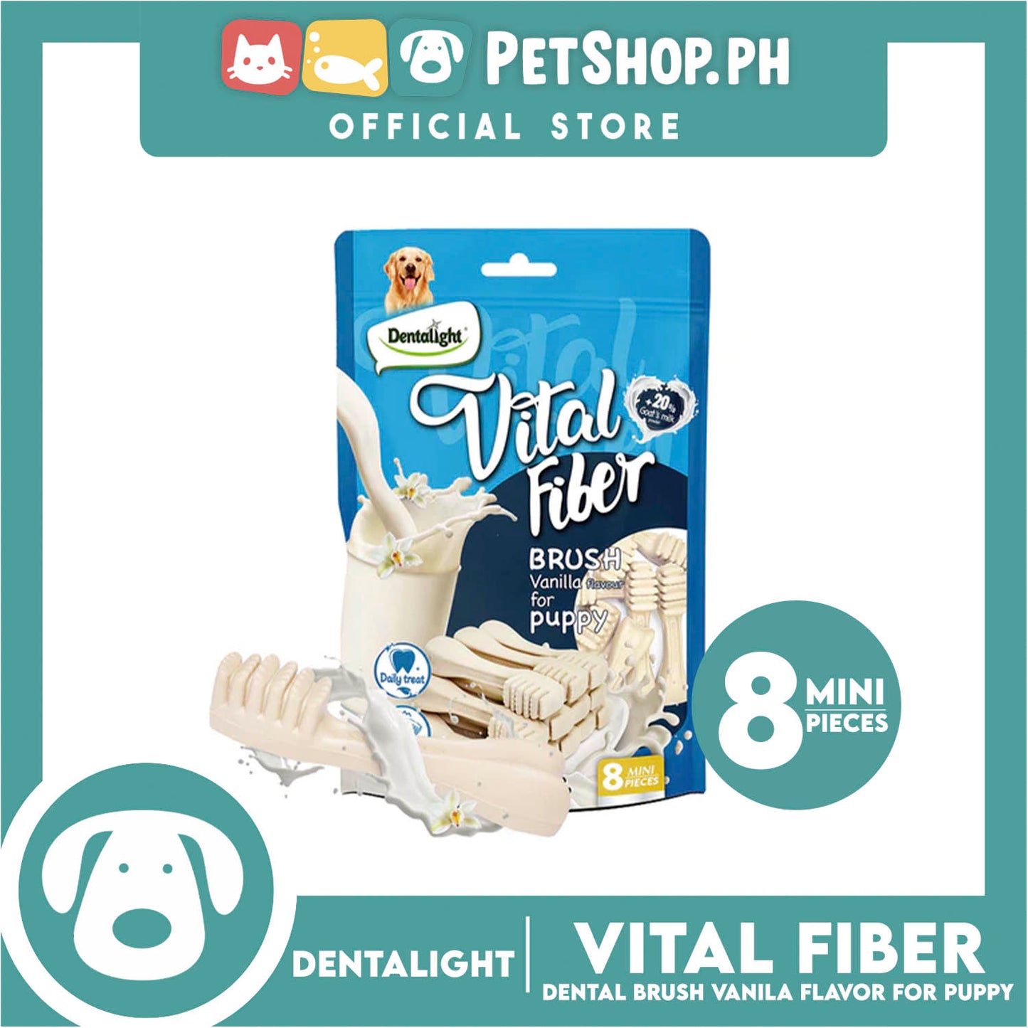 Dentalight Vital Fiber Puppy Soft Dental Brush Vanilla Dog Treats for Puppy 8pcs/pack