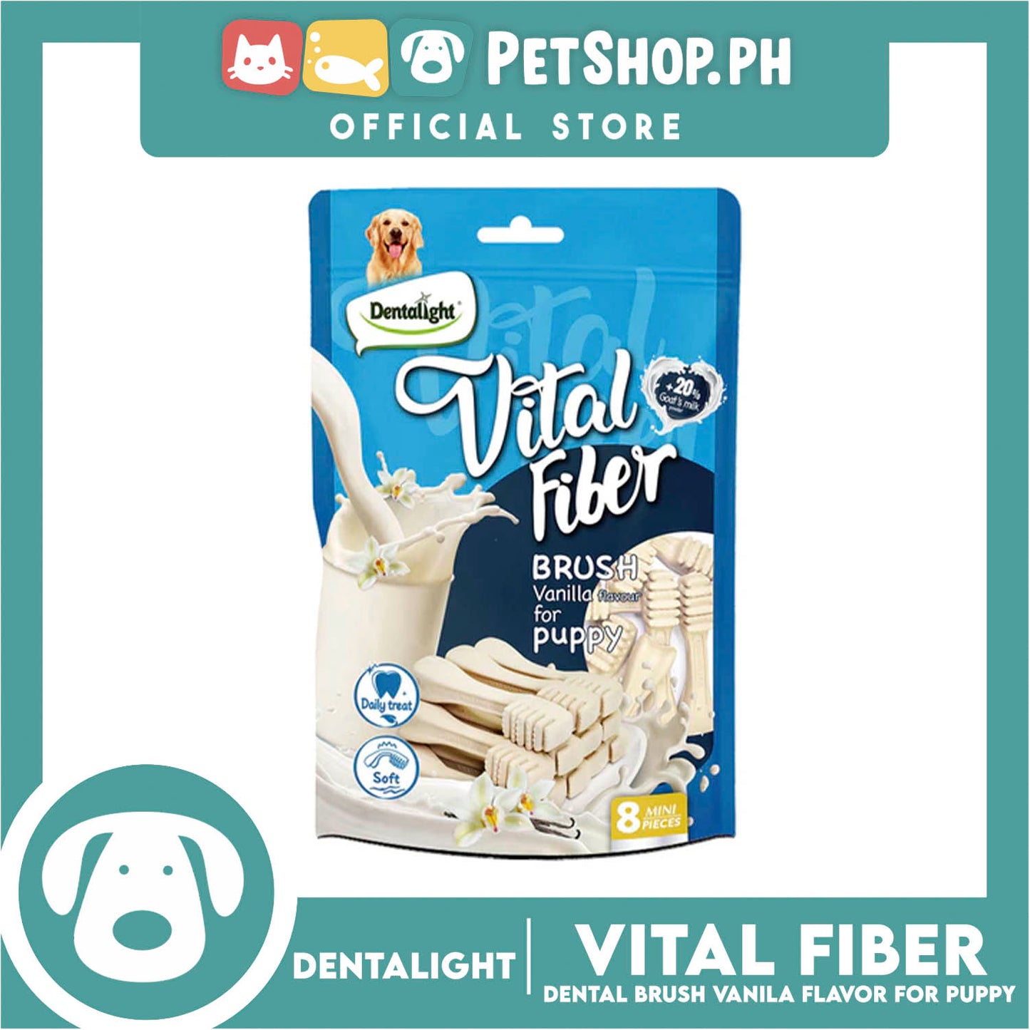 Dentalight Vital Fiber Puppy Soft Dental Brush Vanilla Dog Treats for Puppy 8pcs/pack