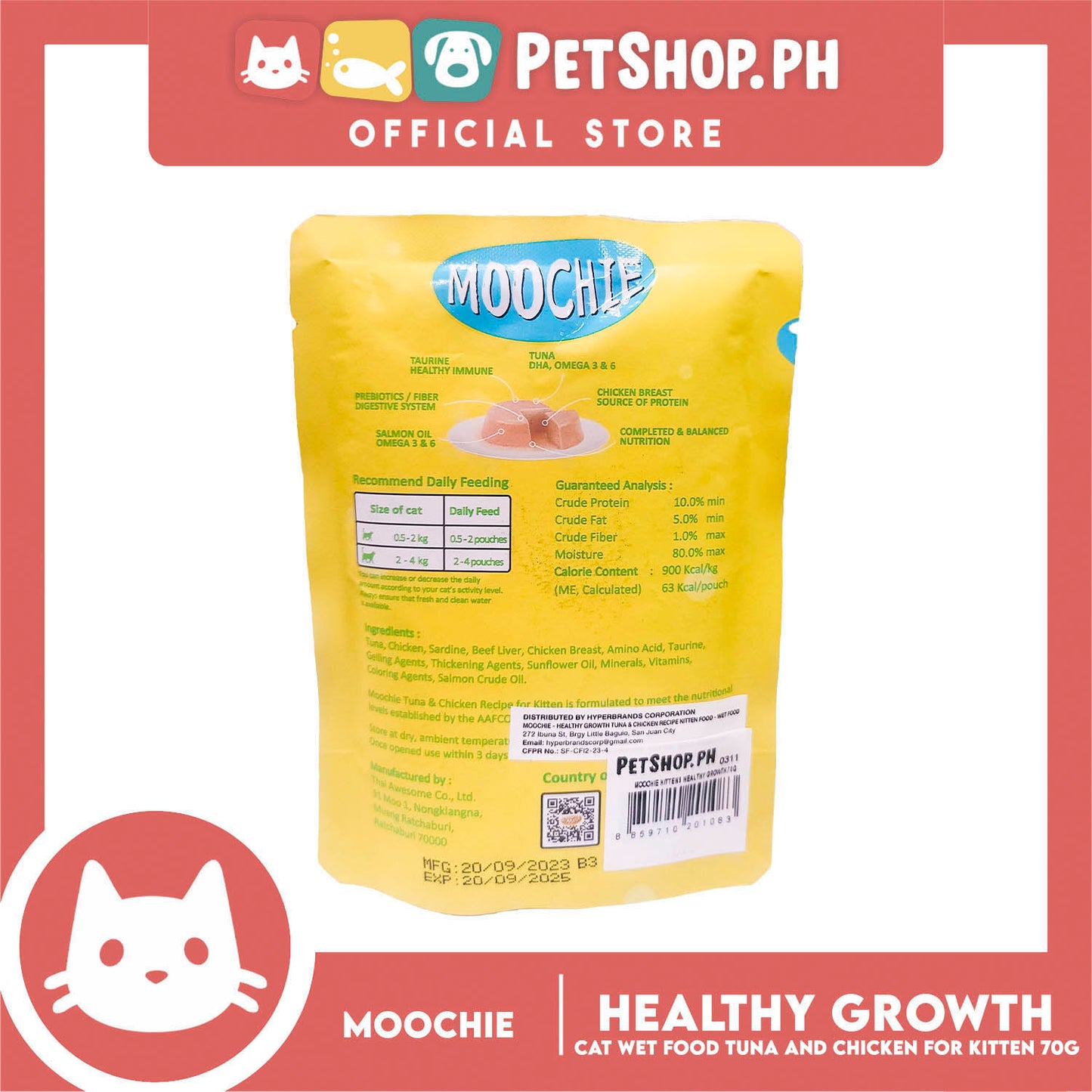 Moochie Healthy Growth, Cat Wet Food for Kitten 70g (Tuna and Chicken Recipe)