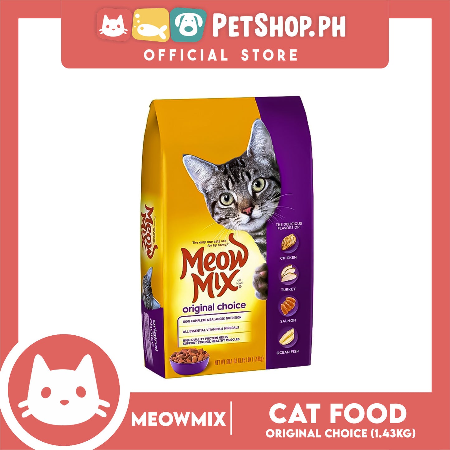 Meow Mix Original Choice Adult Cat Dry Food 1.43kg Chicken, Turkey, Salmon, Ocean Fish