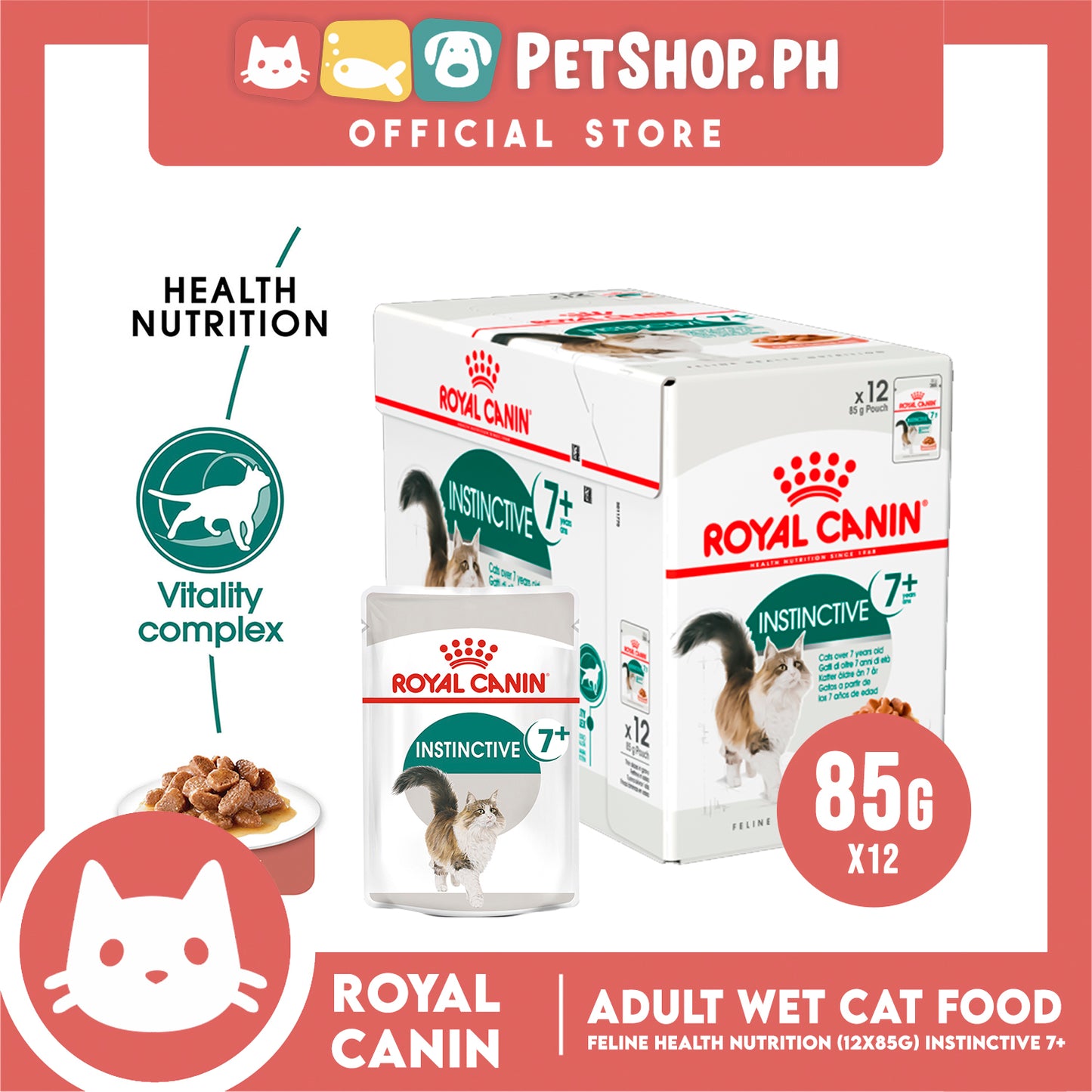 Royal Canin Instinctive 7+ Gravy (85g x 12) Wet Cat Food - Feline Health Nutrition