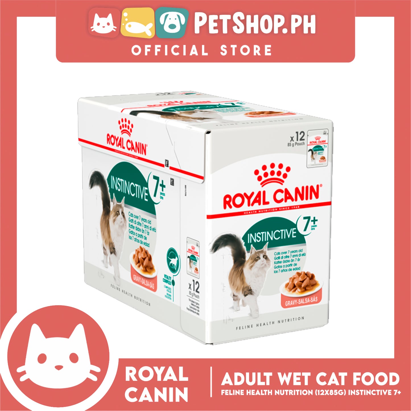 Royal Canin Instinctive 7+ Gravy (85g x 12) Wet Cat Food - Feline Health Nutrition