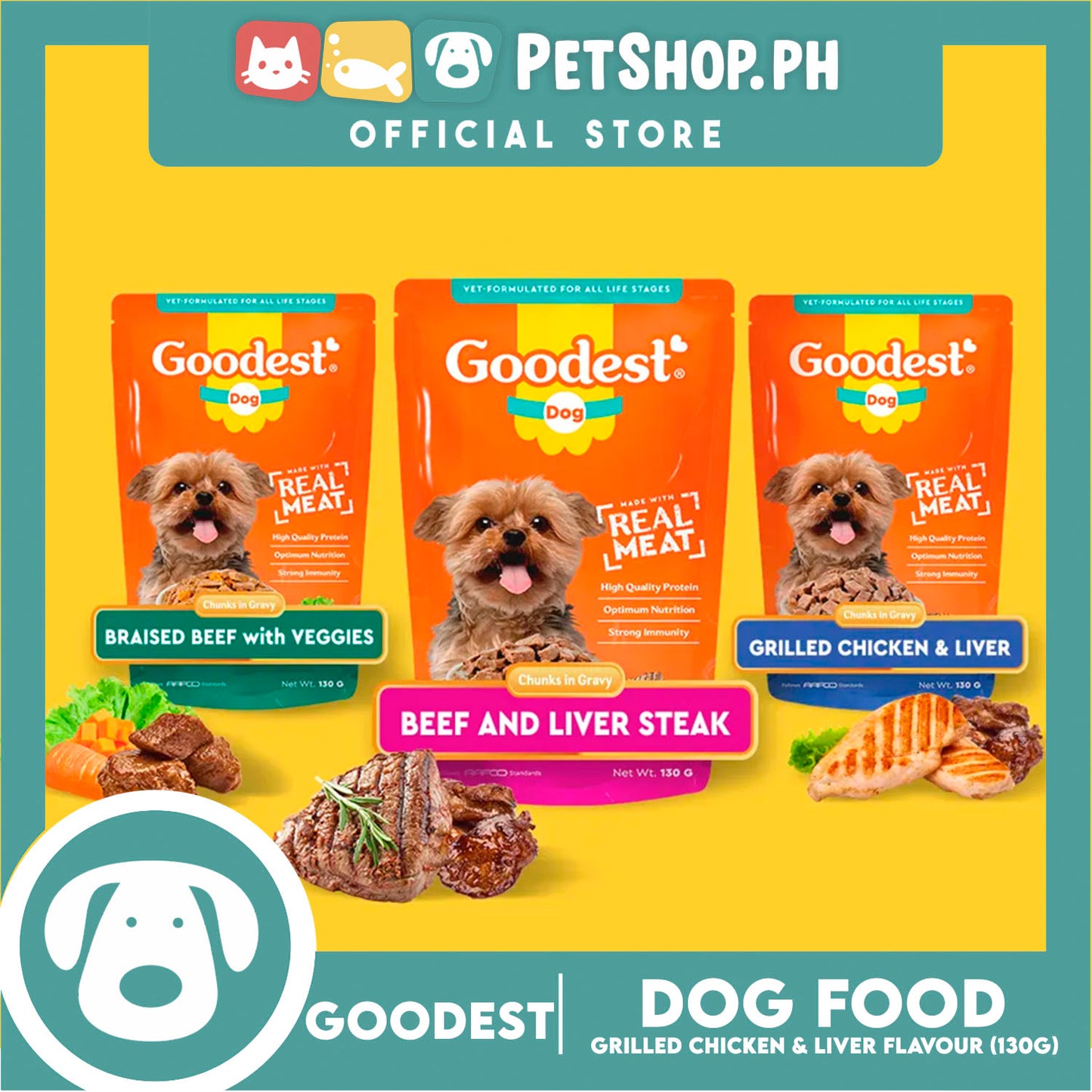 Goodest Dog Chunks in Gravy Grilled Chicken and Liver 130g Wet Dog Food Pouch