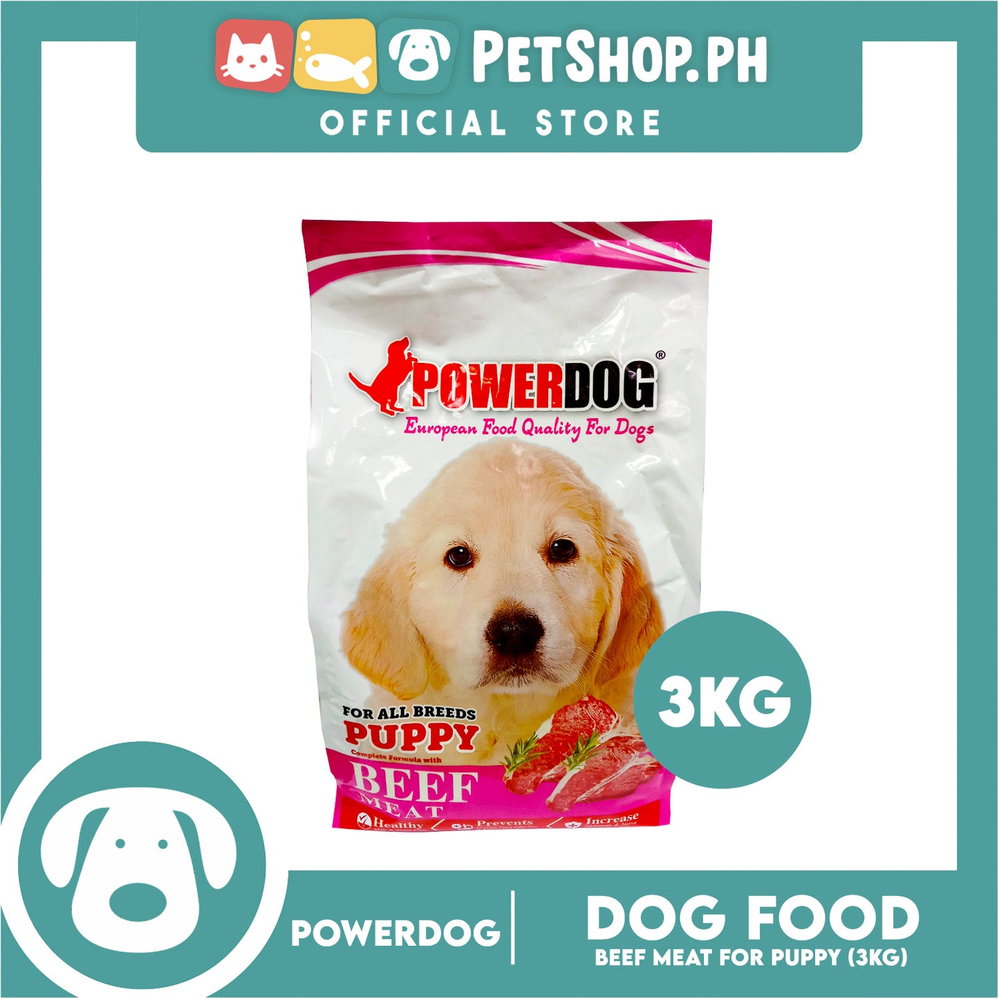 PowerDog Beef Meat for All Breeds Puppy 3kgs Dry Dog Food