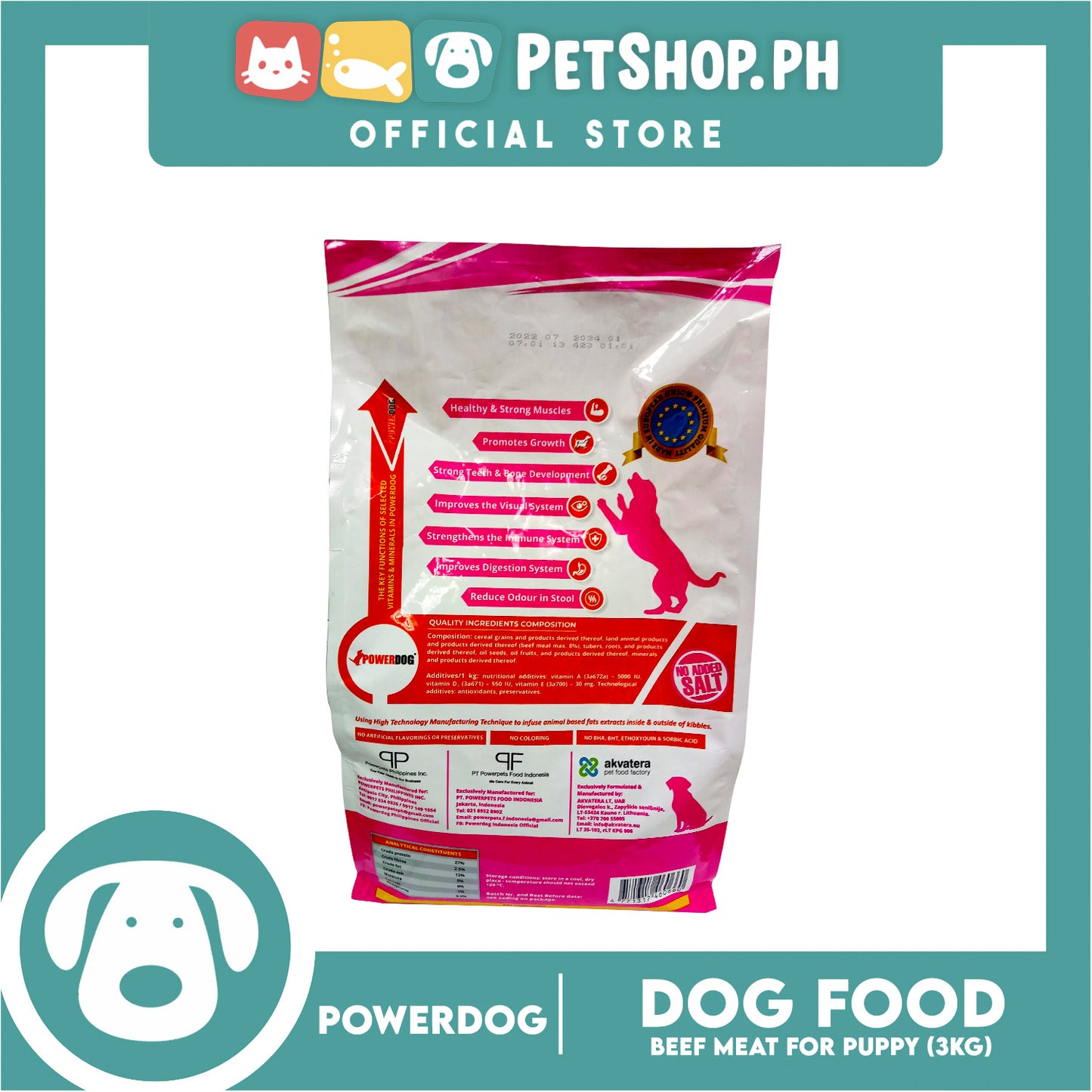 PowerDog Beef Meat for All Breeds Puppy 3kgs Dry Dog Food