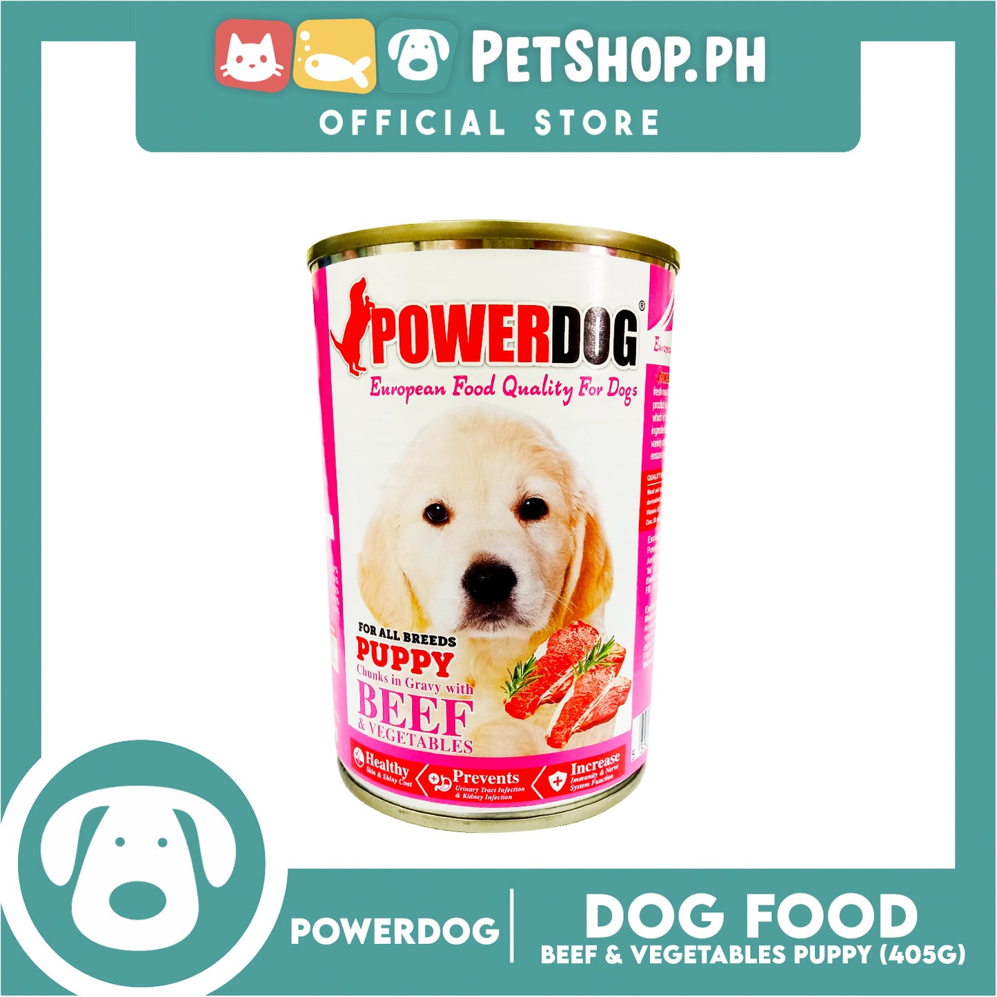 PowerDog Beef and Vegetables for All Breeds Puppy 405g Wet Canned Dog Food
