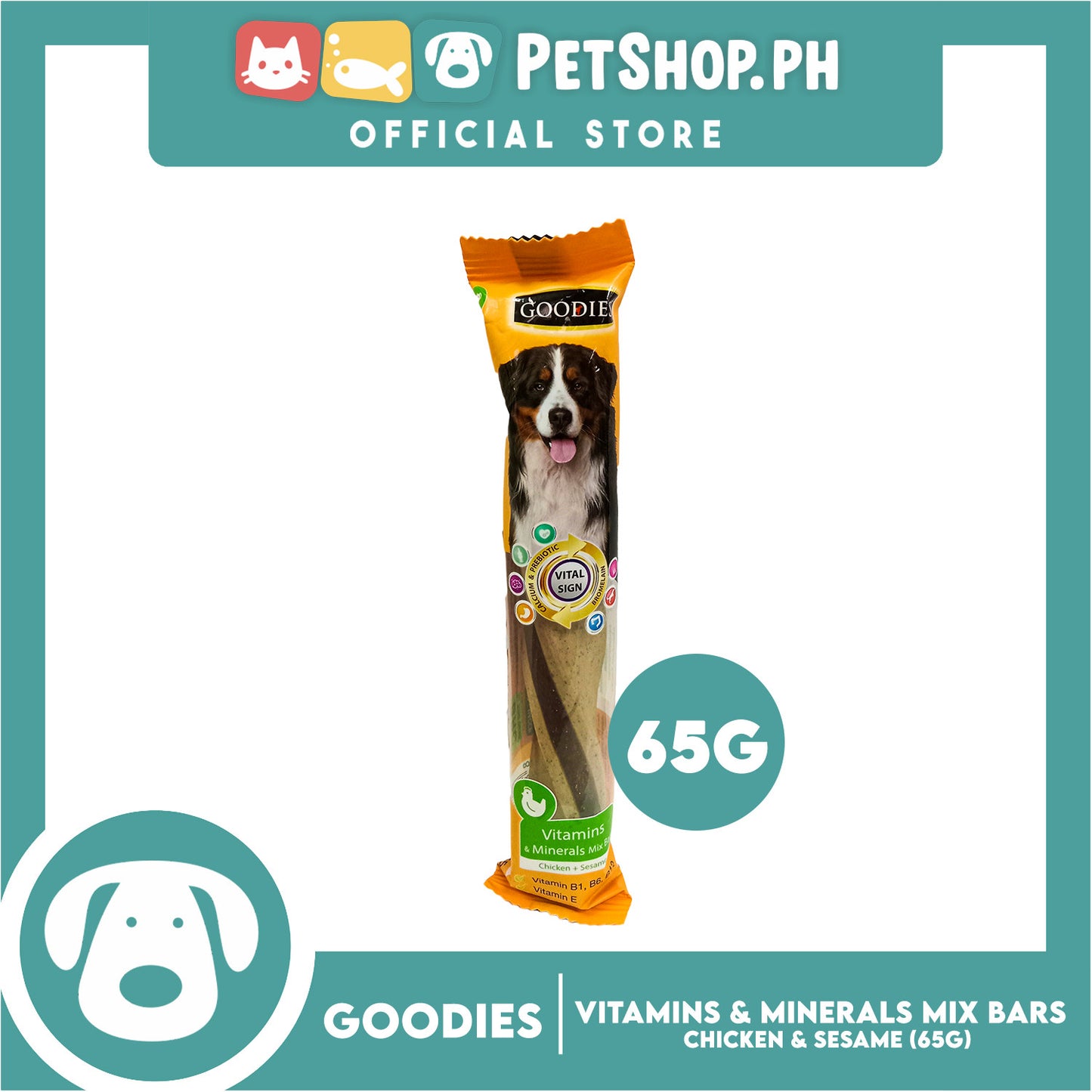 Goodies Vitamins and Minerals Mix Deluxe Bar Chicken and Sesame Dog Treat 65g