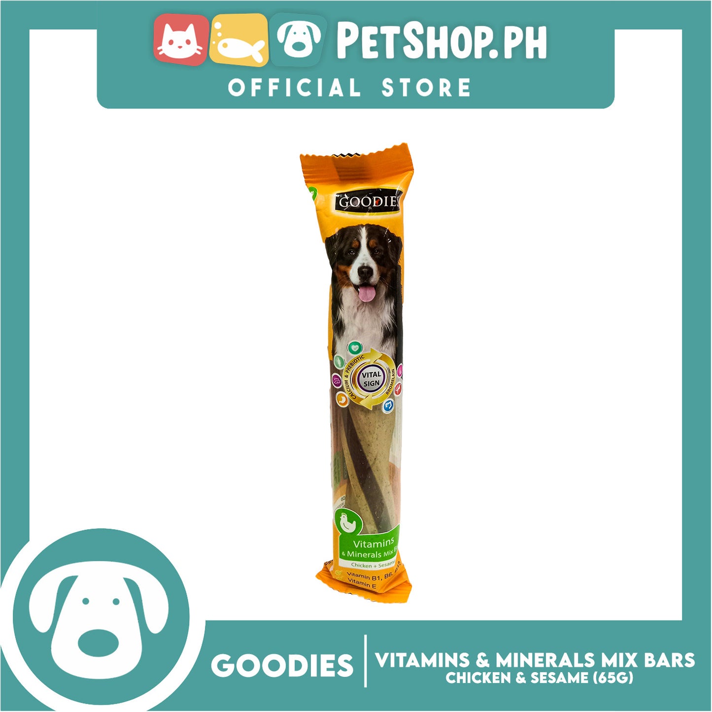 Goodies Vitamins and Minerals Mix Deluxe Bar Chicken and Sesame Dog Treat 65g