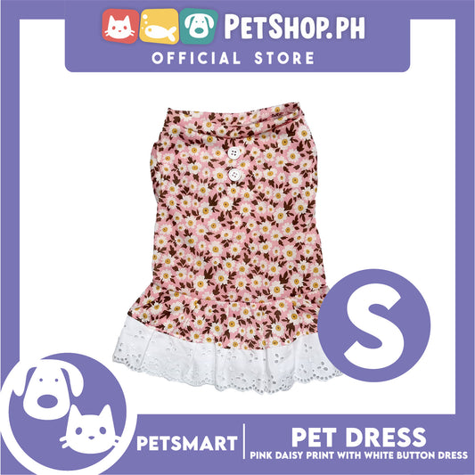 Pet Dress Pink Daisy Print with White Button Design DG-CTN186S (Small)