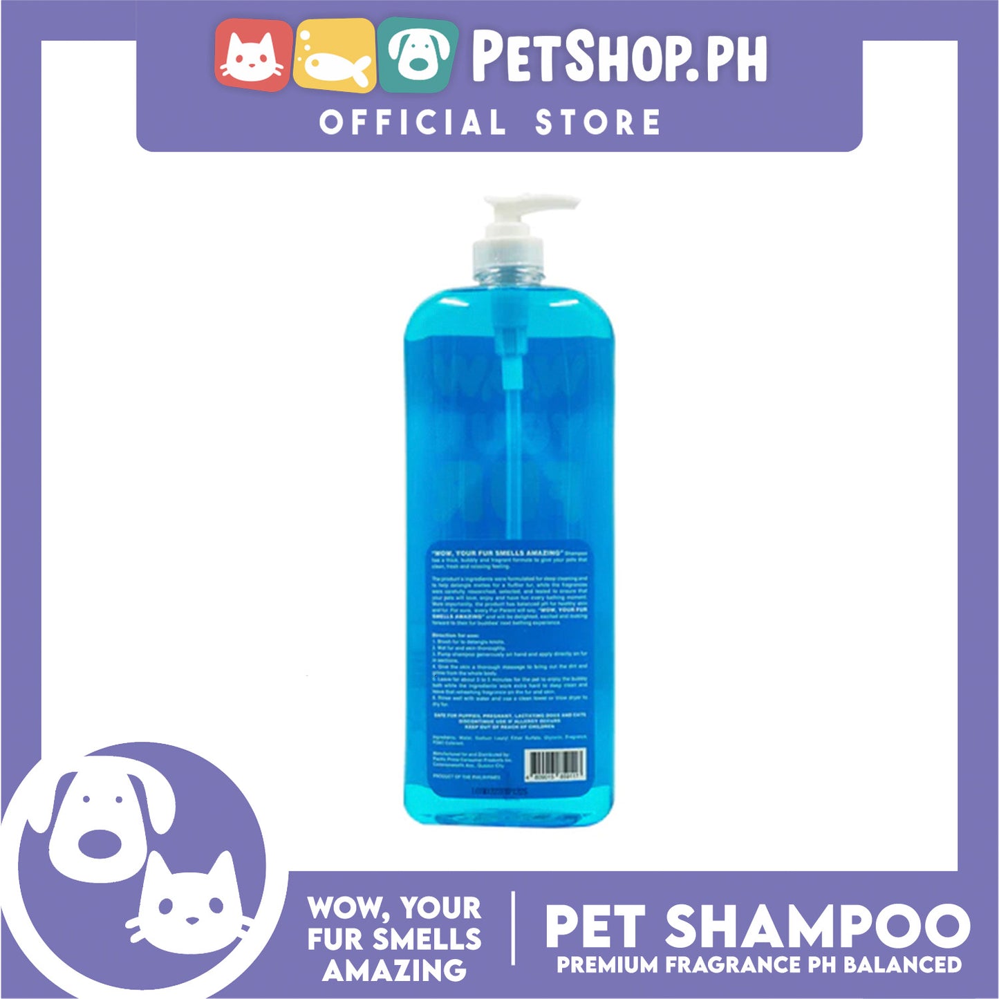Wow, Your Fur Smells Amazing, Premium Fragrance pH Balanced Pet Shampoo 1L (Fluffy Love)