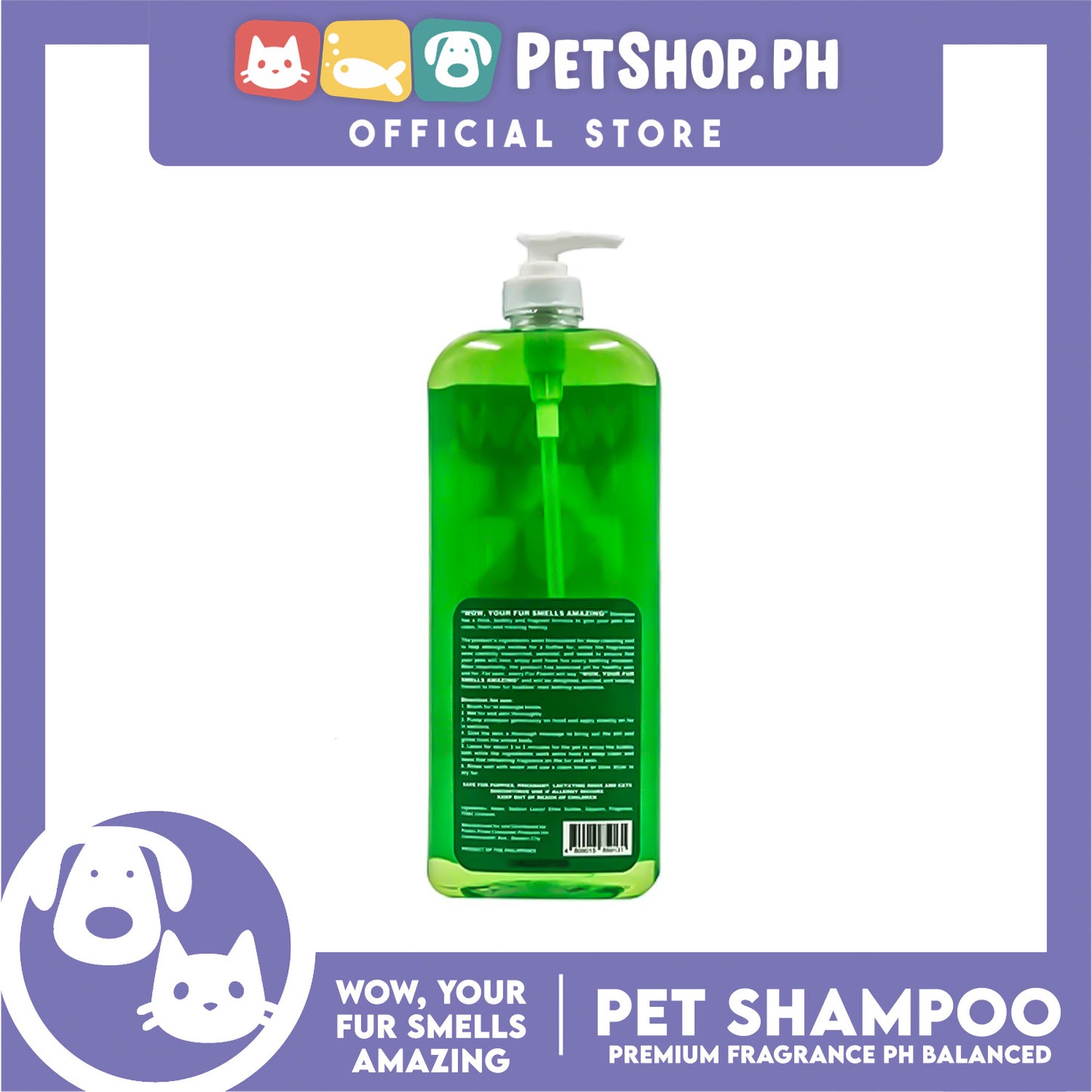 Wow, Your Fur Smells Amazing, Premium Fragrance pH Balanced Pet Shampoo 1L (Furever Bloom)