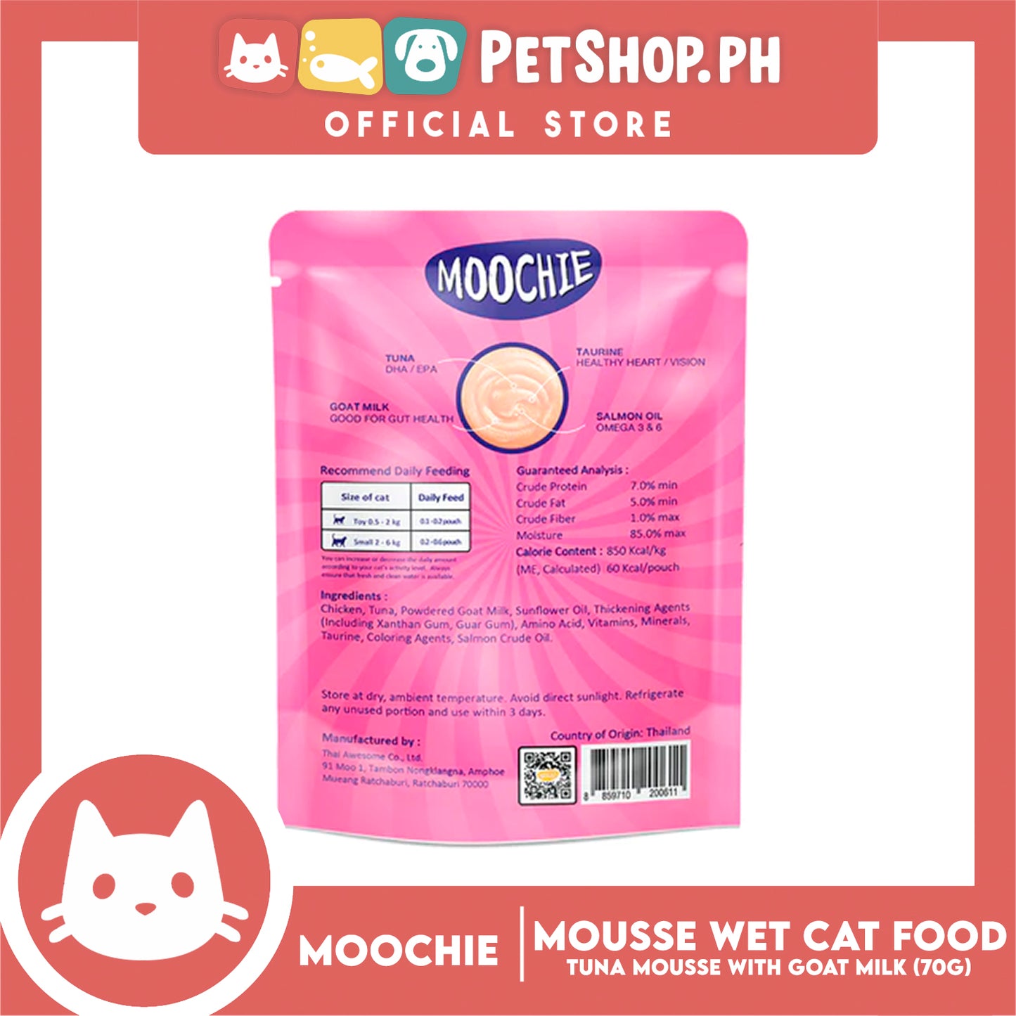 Moochie Mousse Cat Wet Food Cat Treat (Tuna Mousse with Goat Milk) 70g