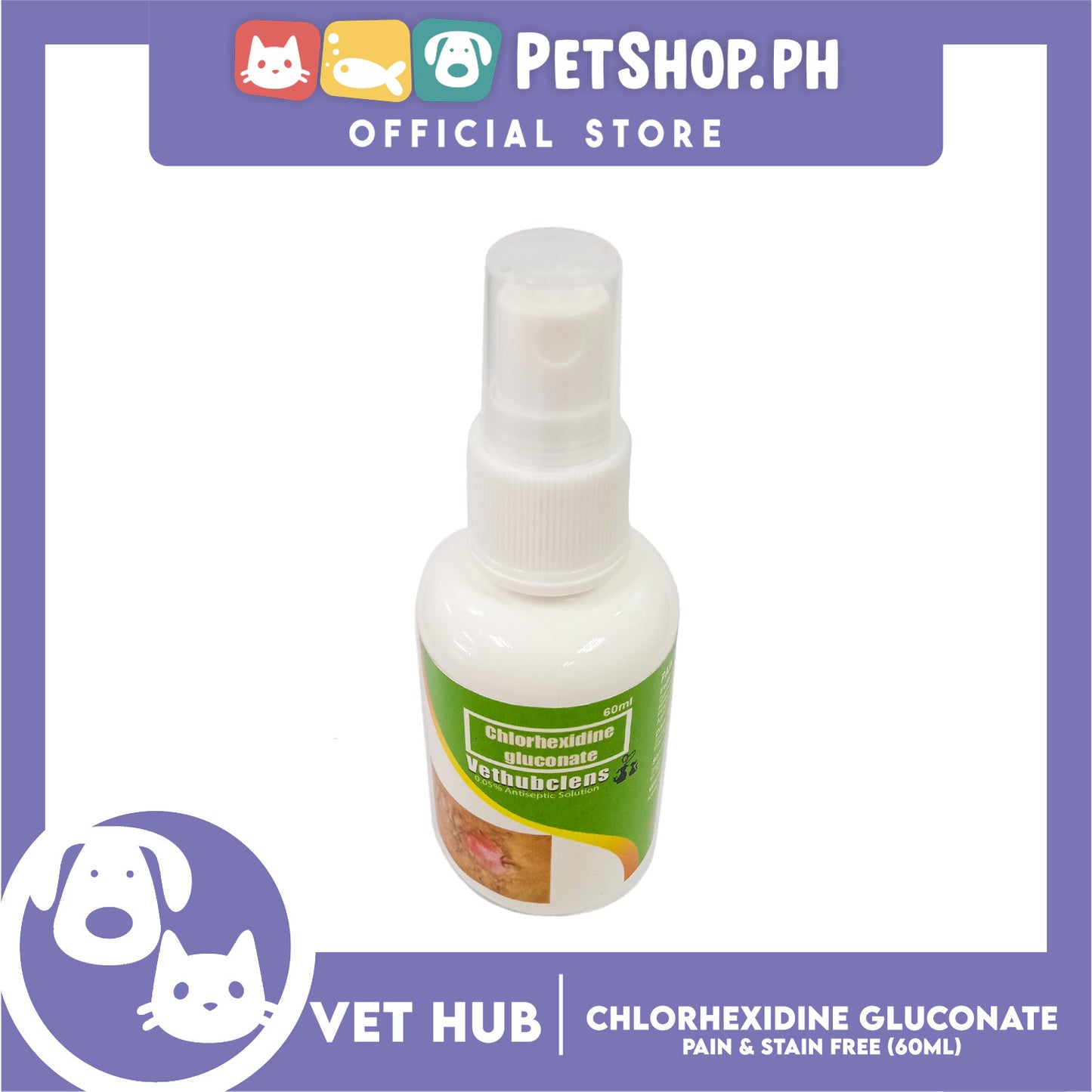 Vethub Antiseptic Solution 60ml Pain Free and Stain Free