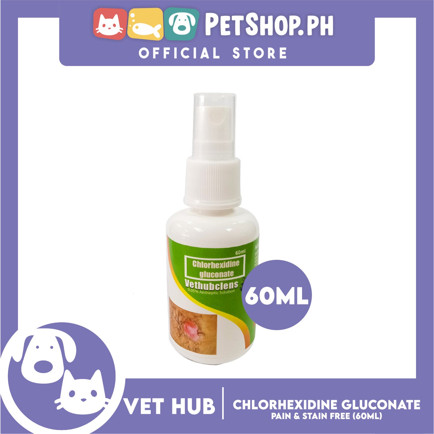 Vethub Antiseptic Solution 60ml Pain Free and Stain Free