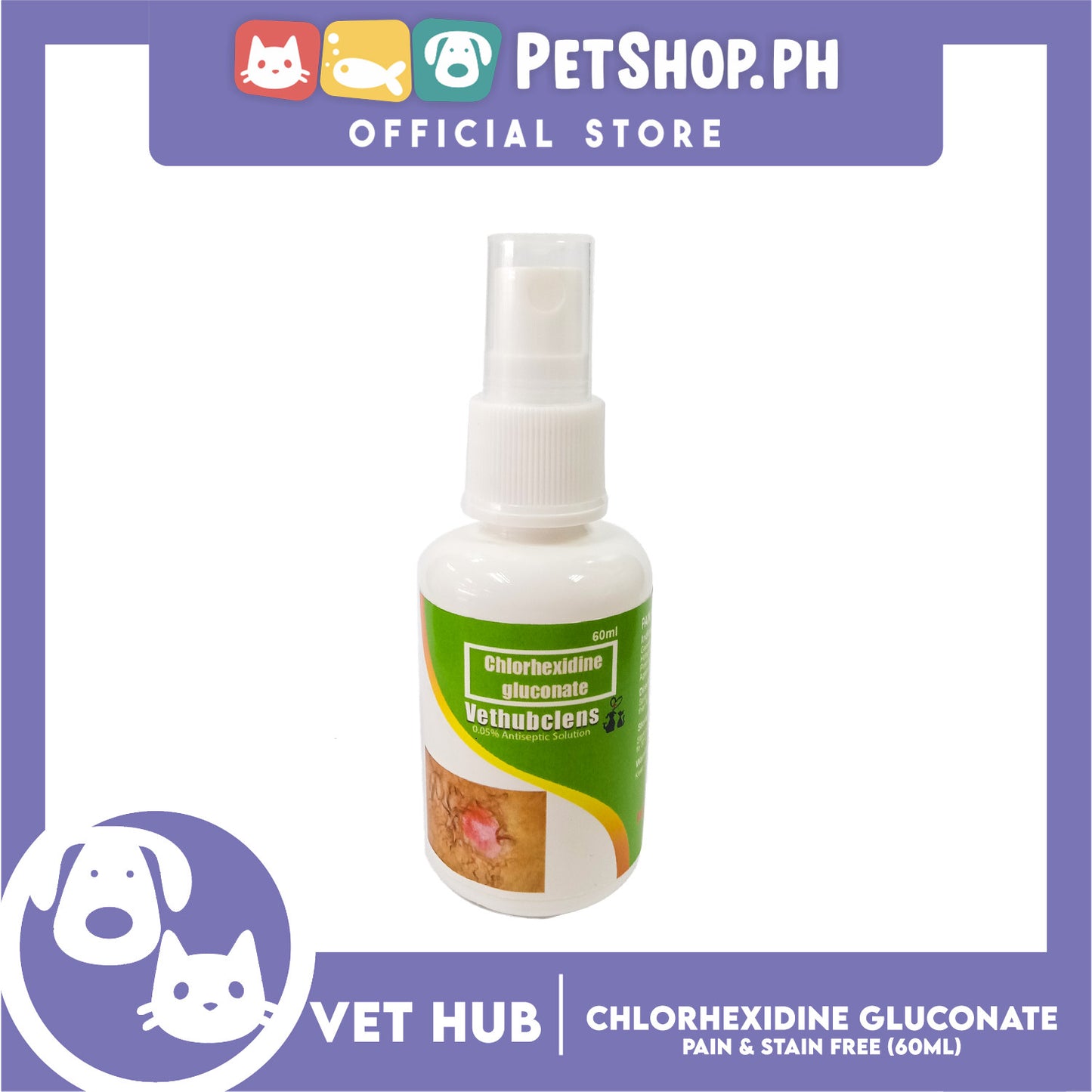 Vethub Antiseptic Solution 60ml Pain Free and Stain Free