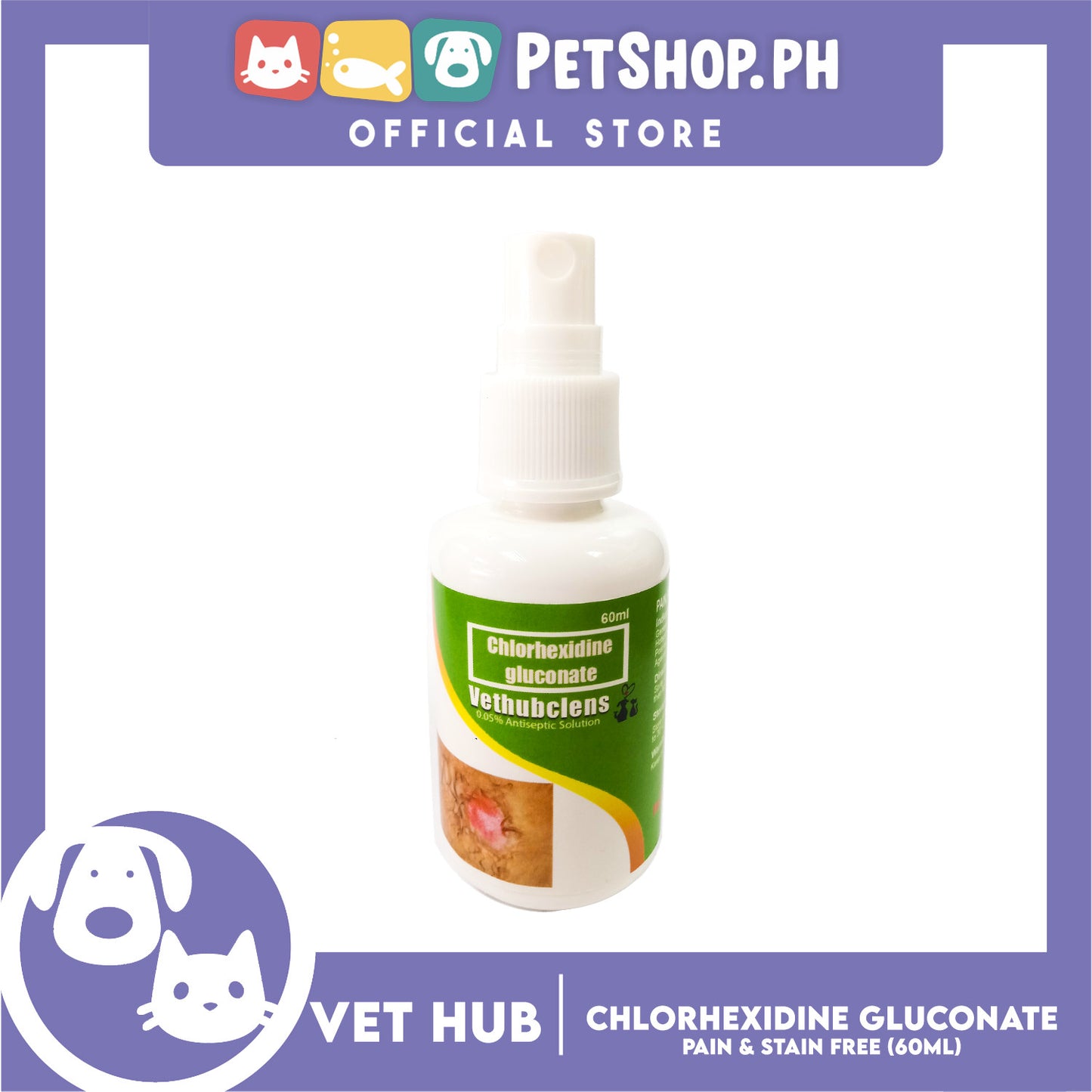 Vethub Antiseptic Solution 60ml Pain Free and Stain Free