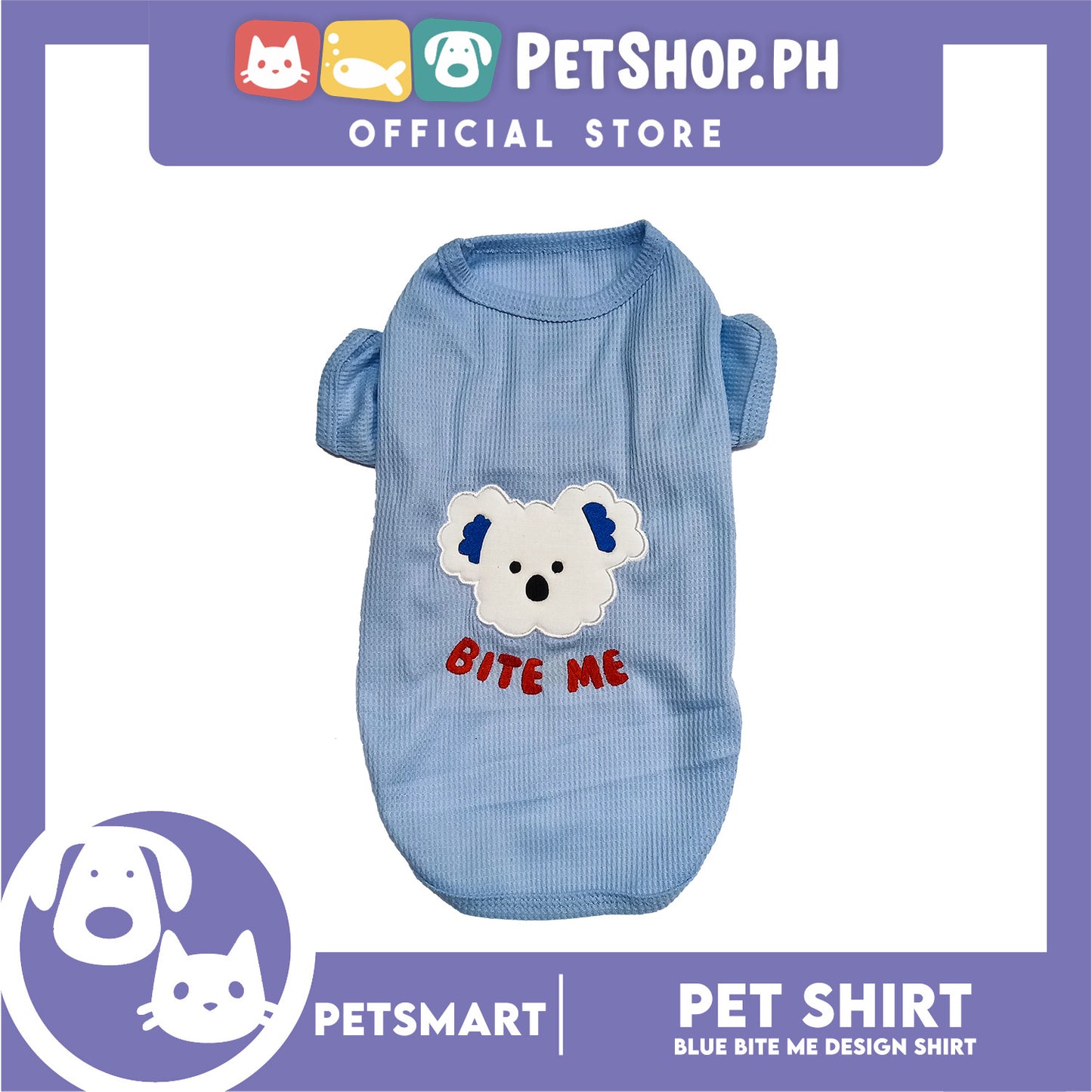 Pet Shirt Blue Color Bite Me Design (Medium) for Cats and Dogs
