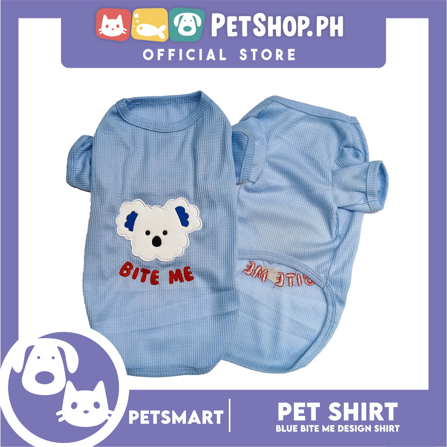 Pet Shirt Blue Color Bite Me Design (Medium) for Cats and Dogs